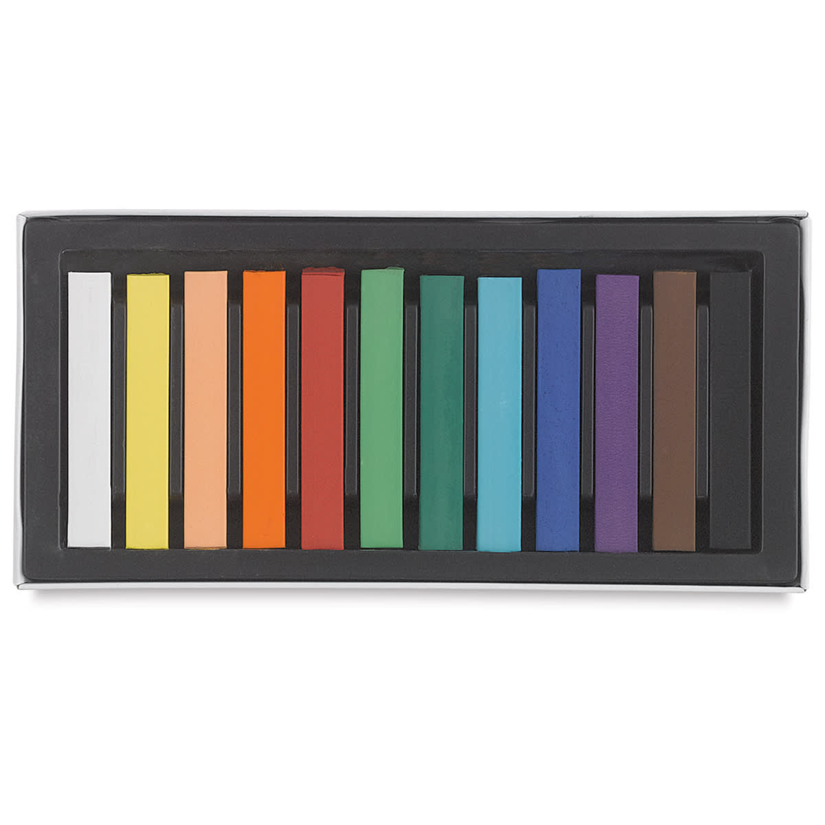 Blick Studio Pastels - Assorted Colors, Set of 12. Open tray of pastels in one row.