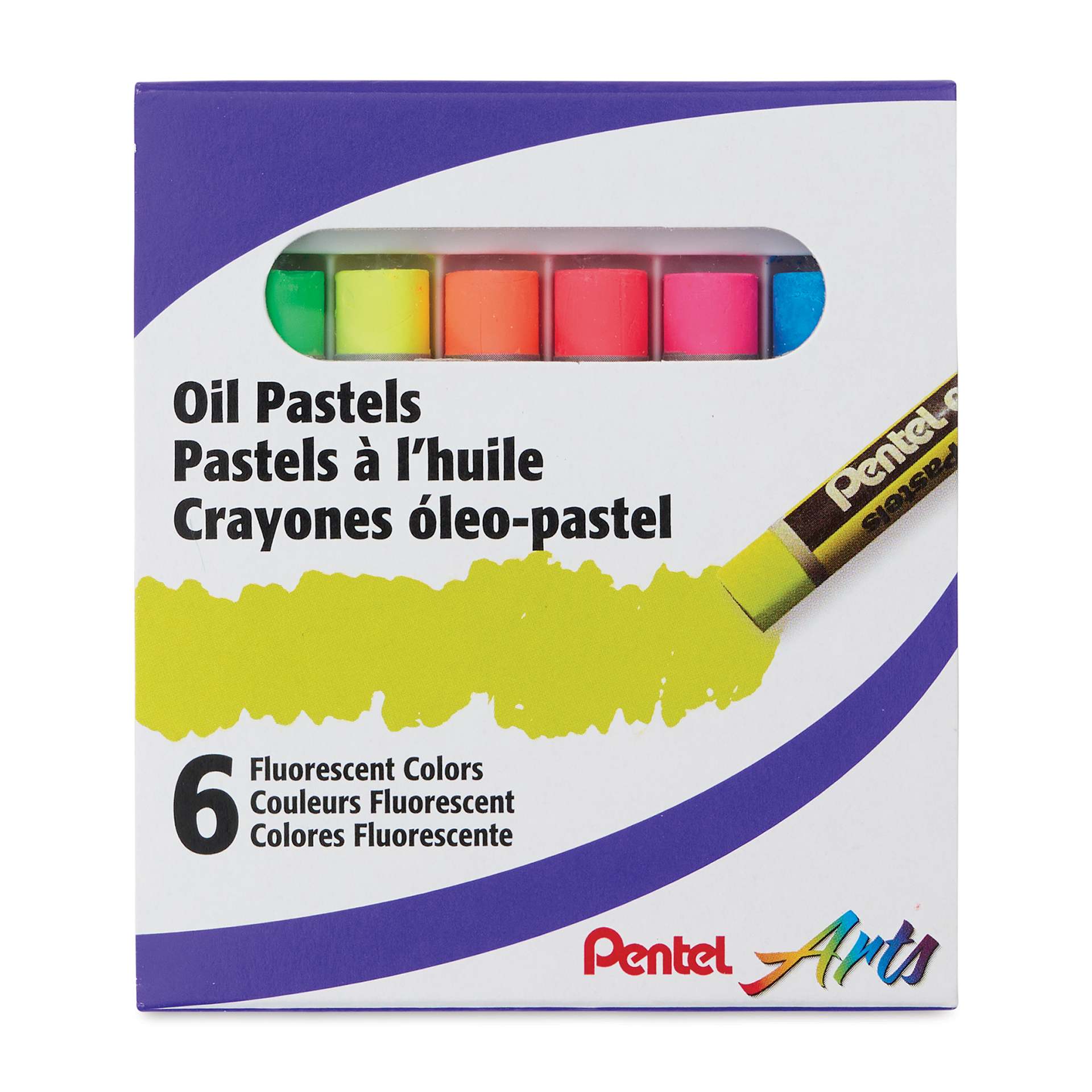 Pentel Oil Pastel Set - Fluorescent Colors, Set of 6 (front of packaging)