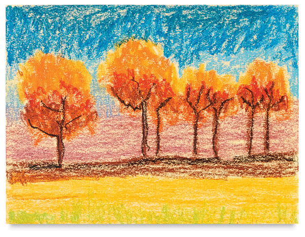 Picture of trees and landscape made from Pentel Oil Pastels