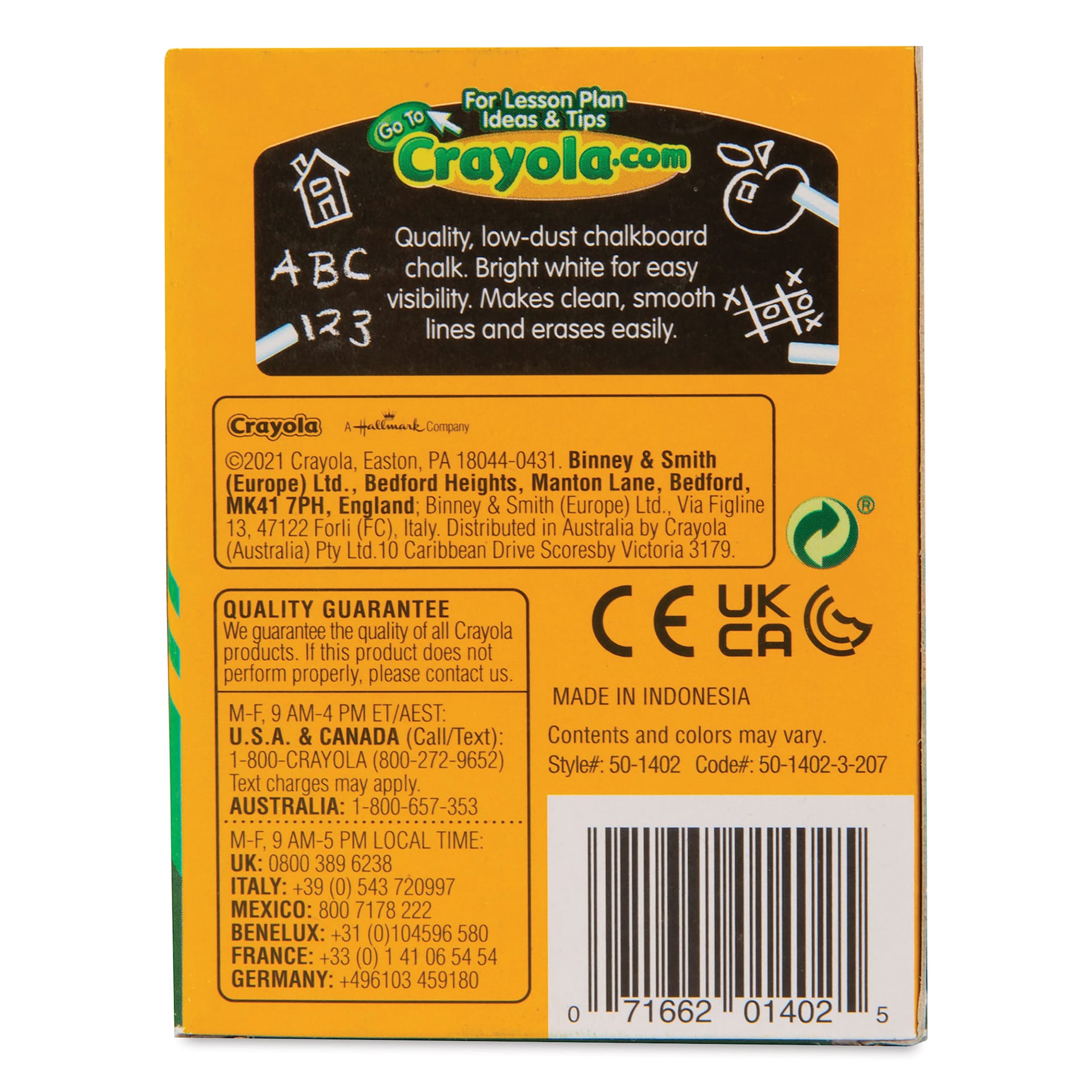 Crayola Anti-Dust Chalk - White, Pack of 144, back of one single pack of 12