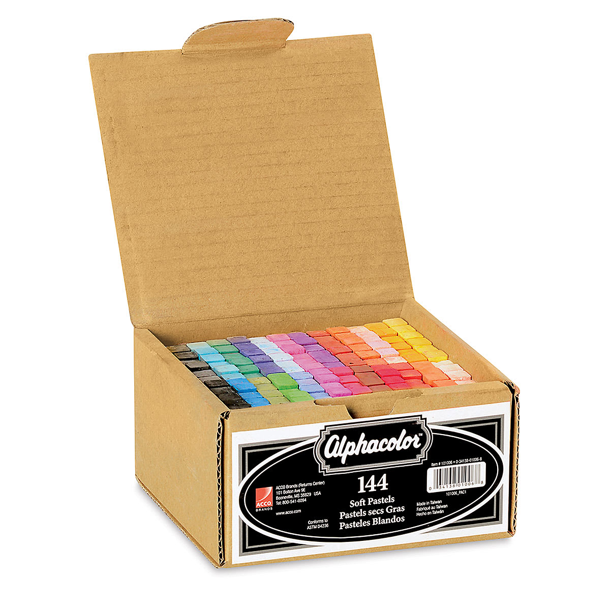 Alphacolor Soft Pastels - Basic Colors, Box of 144, lid open