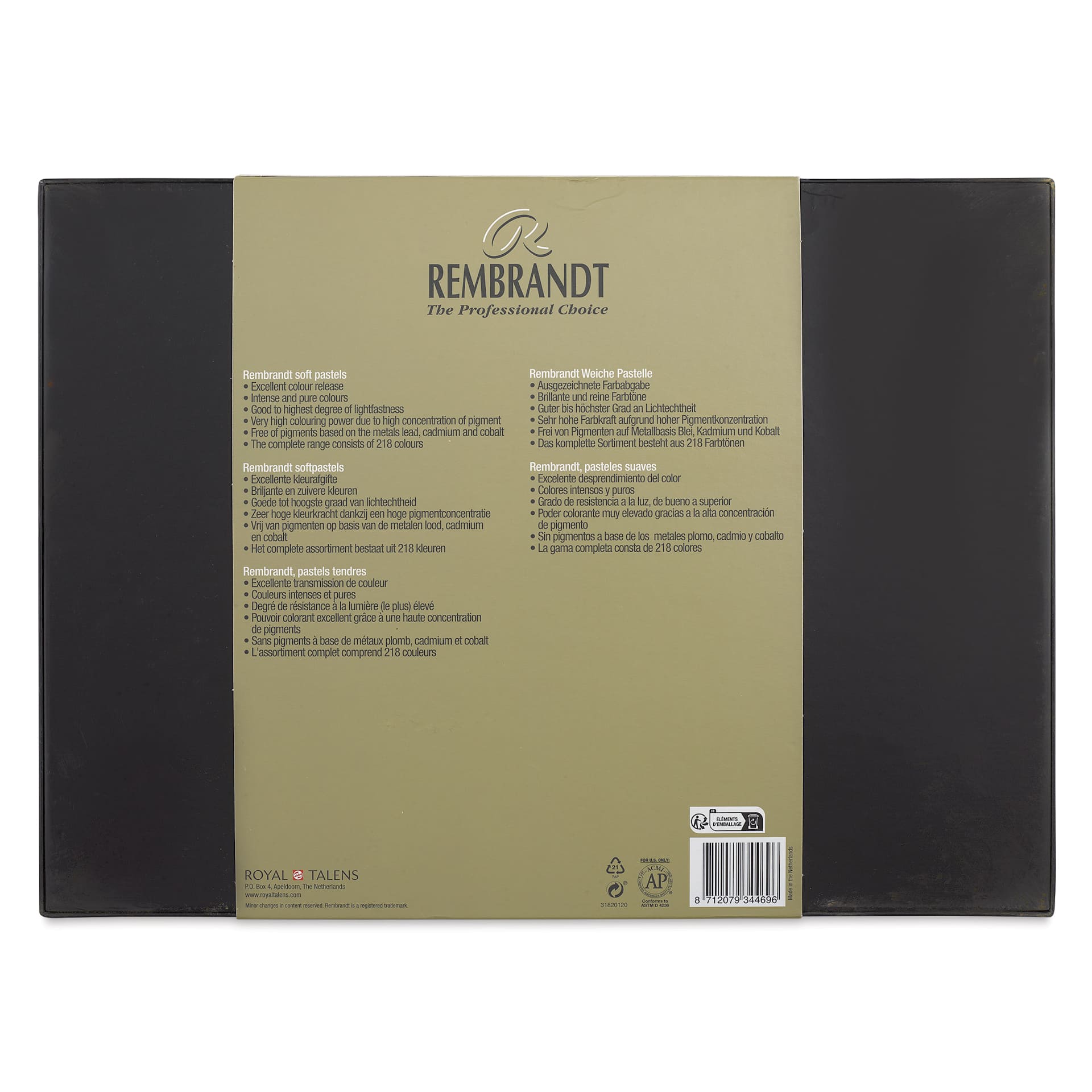 Rembrandt Soft Pastel - Set of 120, Half Sticks, back of the packaging