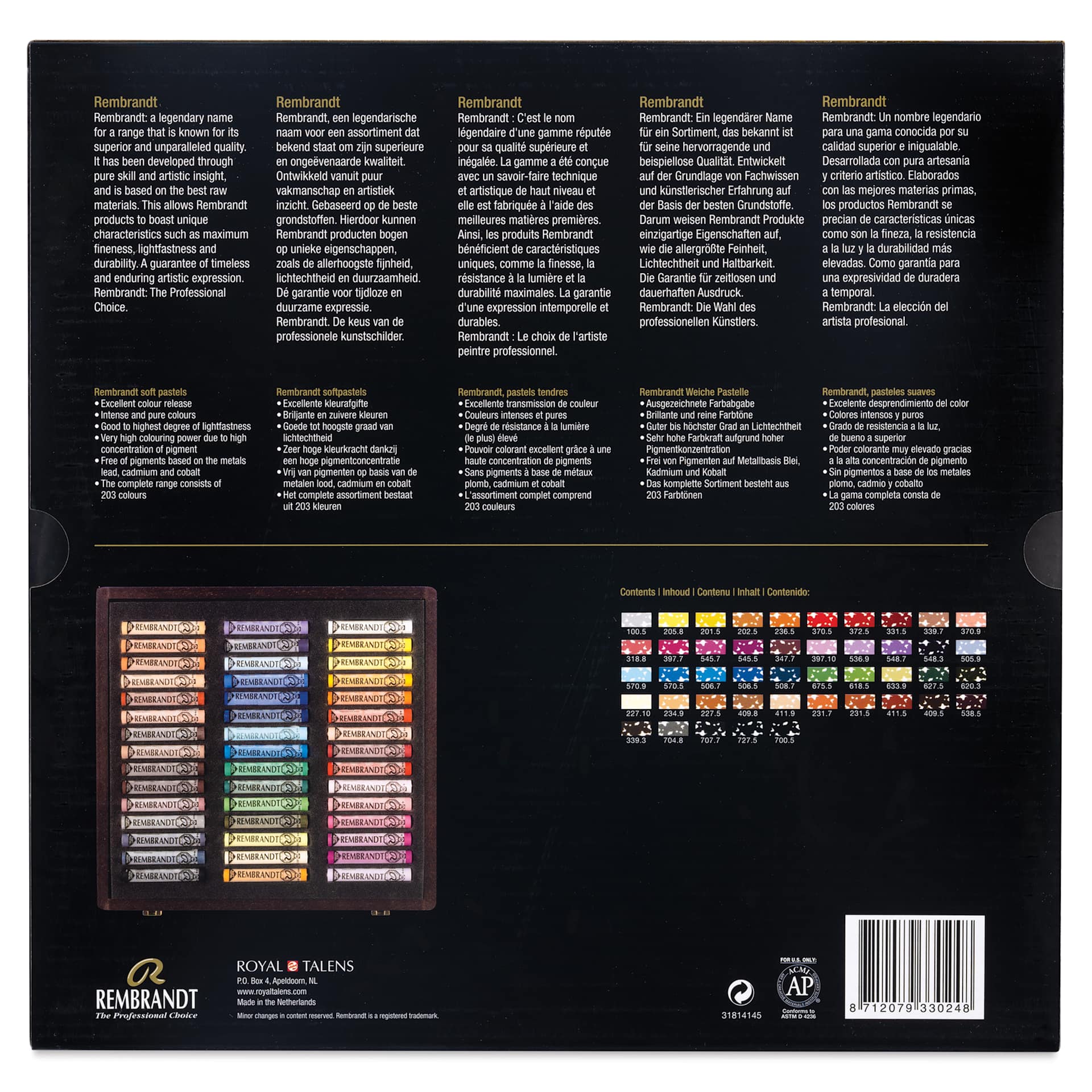 Rembrandt Soft Pastel Set - Portrait, Set of 45, back of packaging