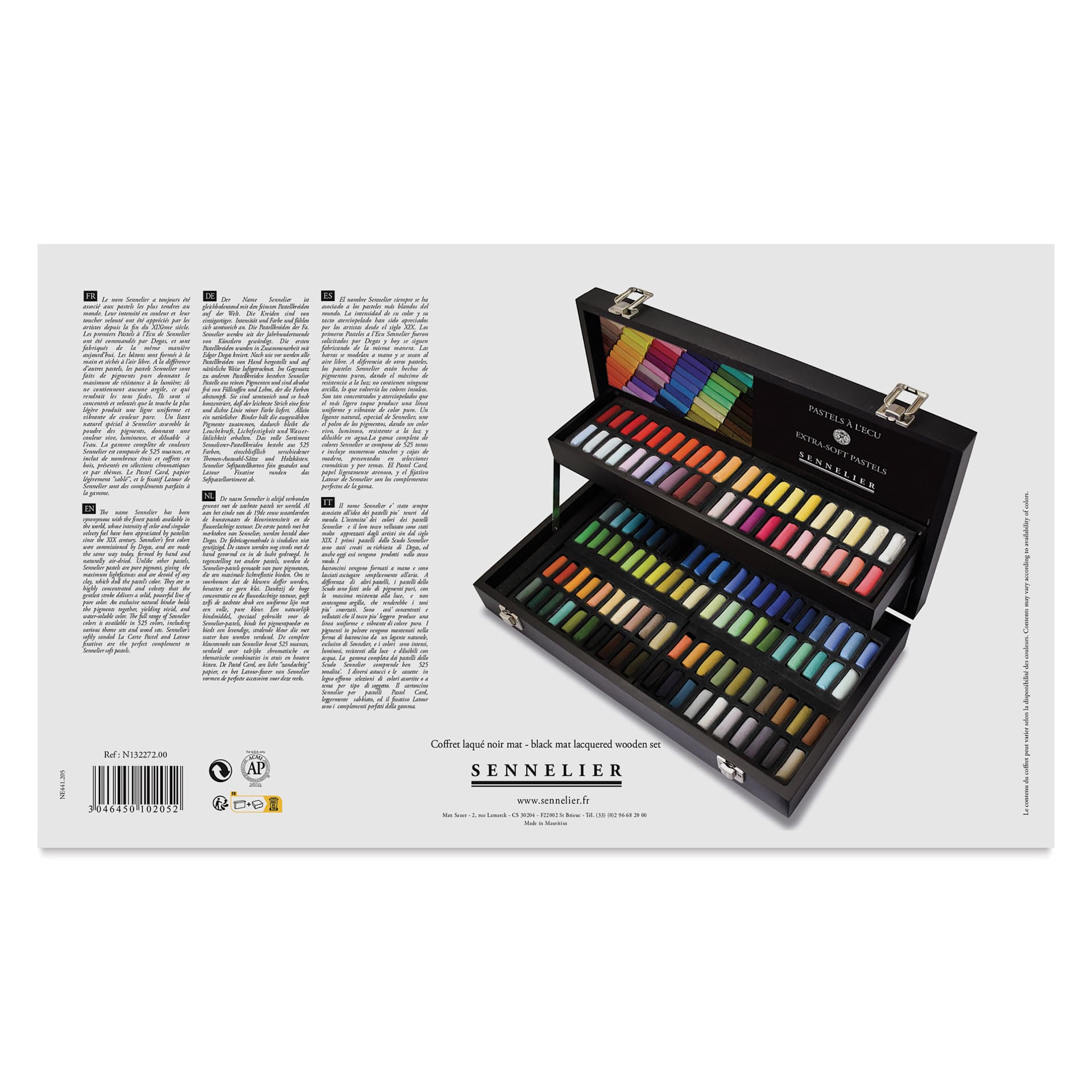 Sennelier Soft Pastels - Set of 120, Assorted Colors, Half-Sticks, Black Wood Box, back of the pack