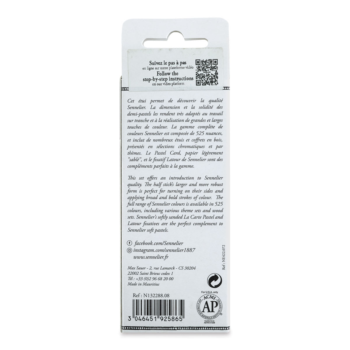 Sennelier Soft Pastels - Set of 6, Dark Skin Tones, Half-Sticks (back of package)