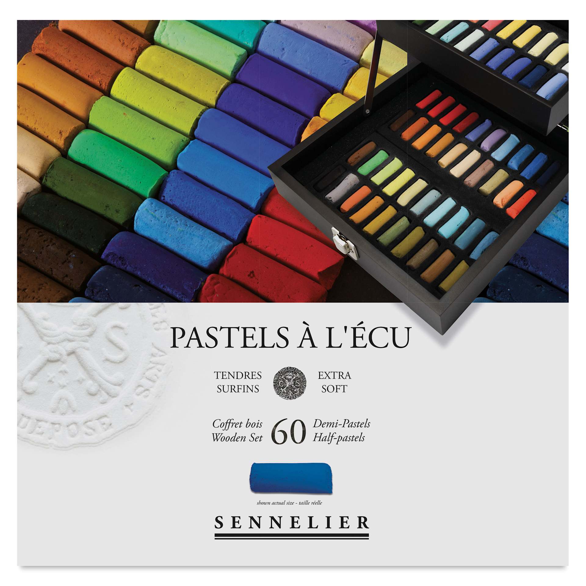 Sennelier Soft Pastels - Set of 60, Assorted Colors, Half-Sticks, Black Wood Box, front of pack