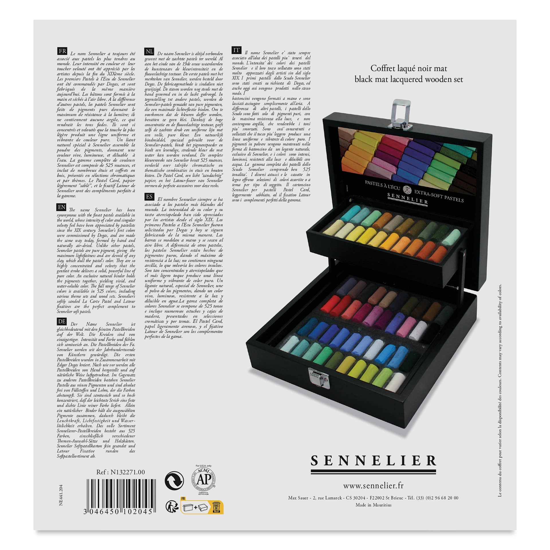Sennelier Soft Pastels - Set of 60, Assorted Colors, Half-Sticks, Black Wood Box, back of the pack