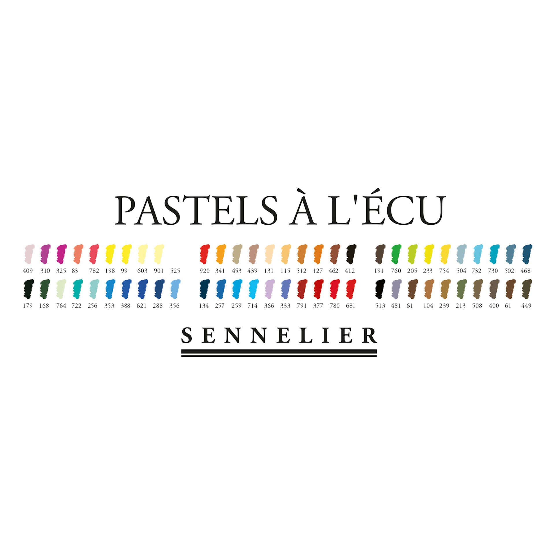 Sennelier Soft Pastels - Set of 60, Assorted Colors, Half-Sticks, Black Wood Box, color chart