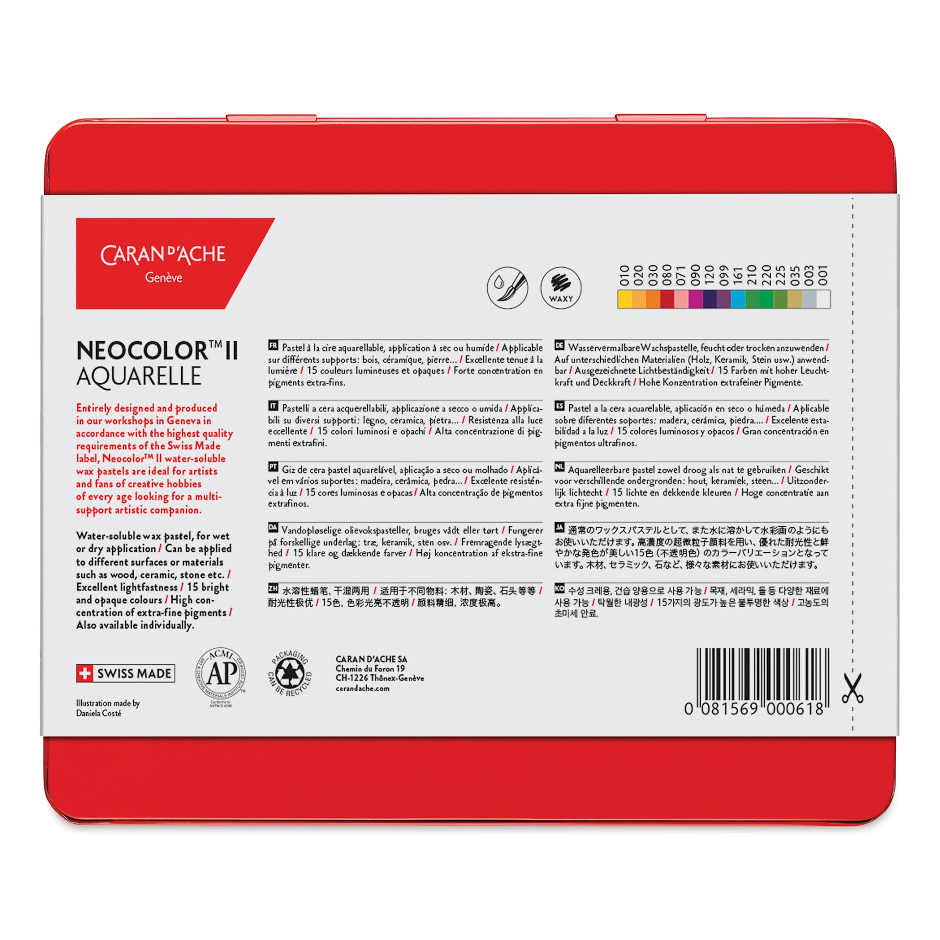 Caran d'Ache Neocolor II Aquarelle Artists' Pastels - Blick Exclusive! Set of 15, Floral Expressions, back of packaging