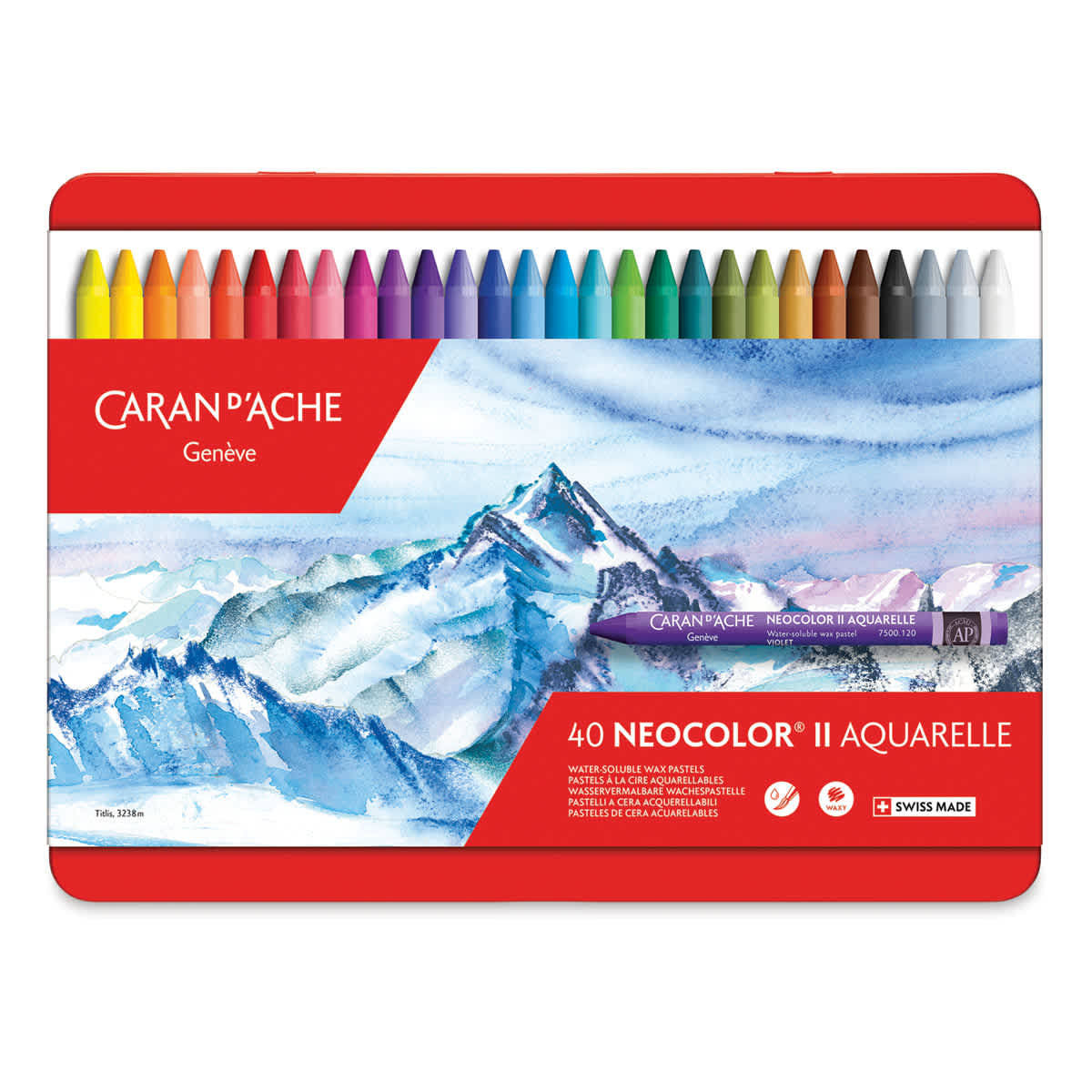 Caran d'Ache Neocolor II Aquarelle Artists' Pastels - Set of 40, Assorted Colors, front of packaging