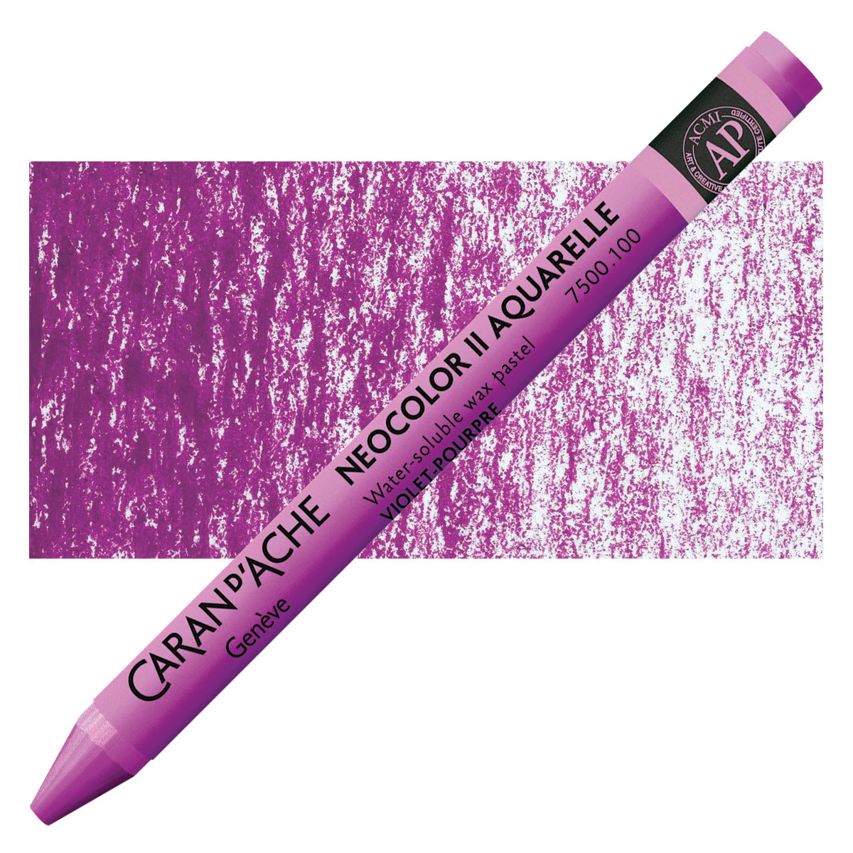 Caran d'Ache Neocolor II Aquarelle Artists' Pastel - Purple Violet pastel and swatch Caran d'Ache Neocolor II Aquarelle Artists' Pastel - Purple Violet pastel and swatch