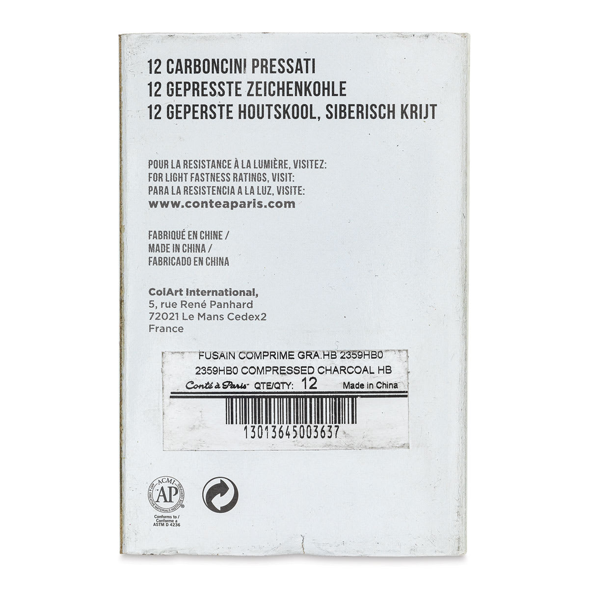 Conté à Paris Compressed Charcoal - HB-Hard, Box of 12 back of package
