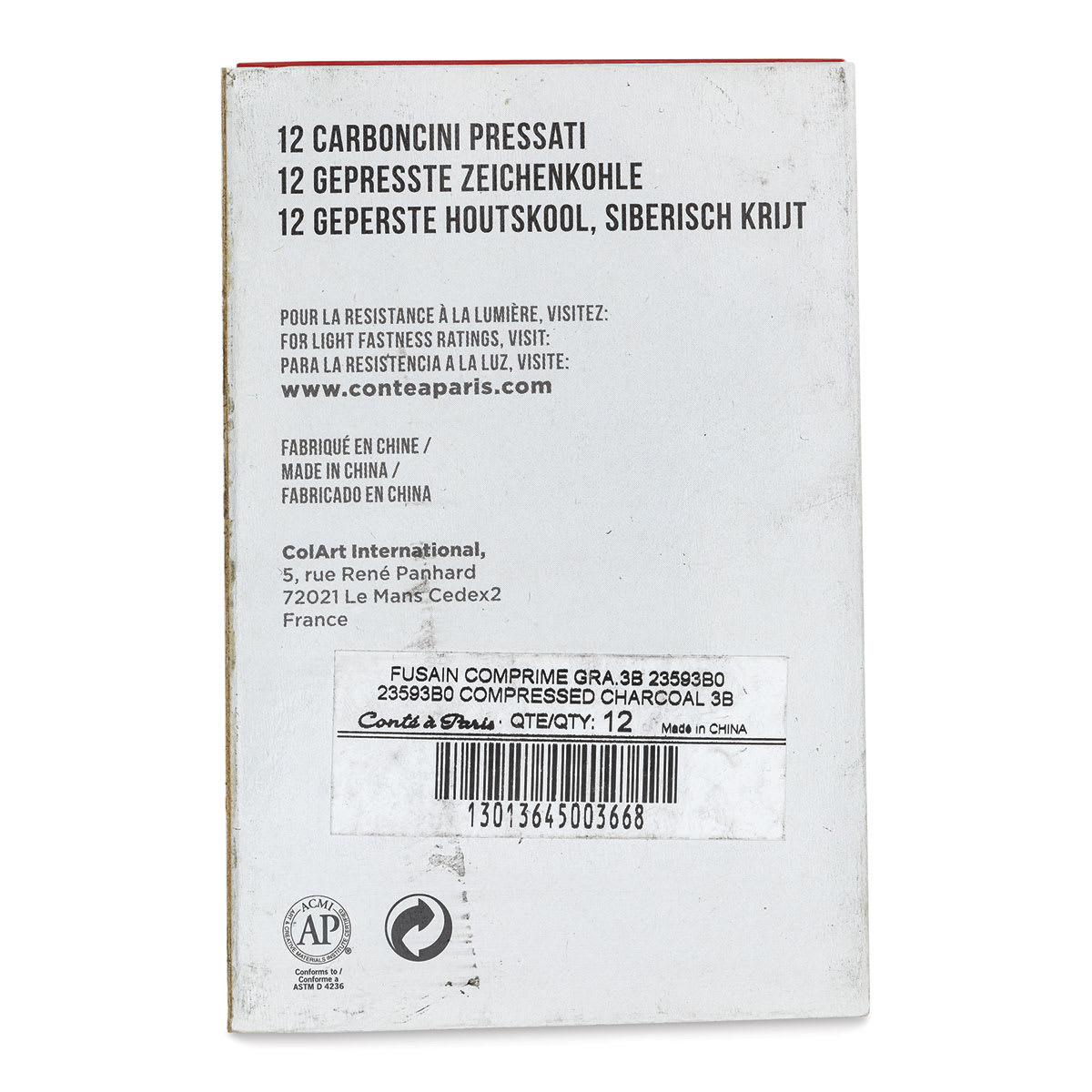 Conté à Paris Compressed Charcoal - 3B-Soft, Box of 12 back of package