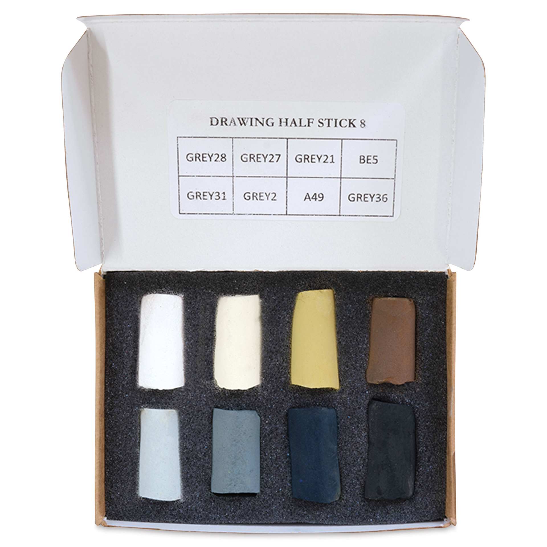 Unison Handmade Pastel Set - Drawing Colors, Set of 8, Half Stick (top-view of contents)