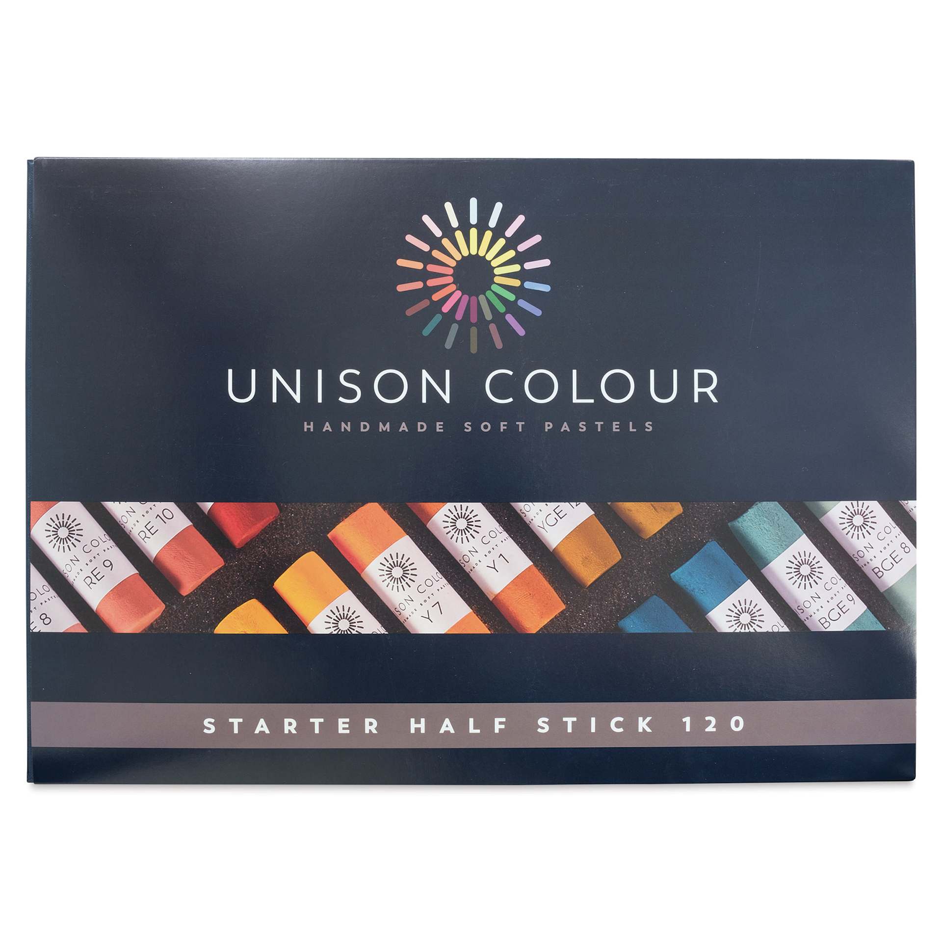 Unison Handmade Pastels - Assorted Colors, Half Stick, Set of 120 (front of box)