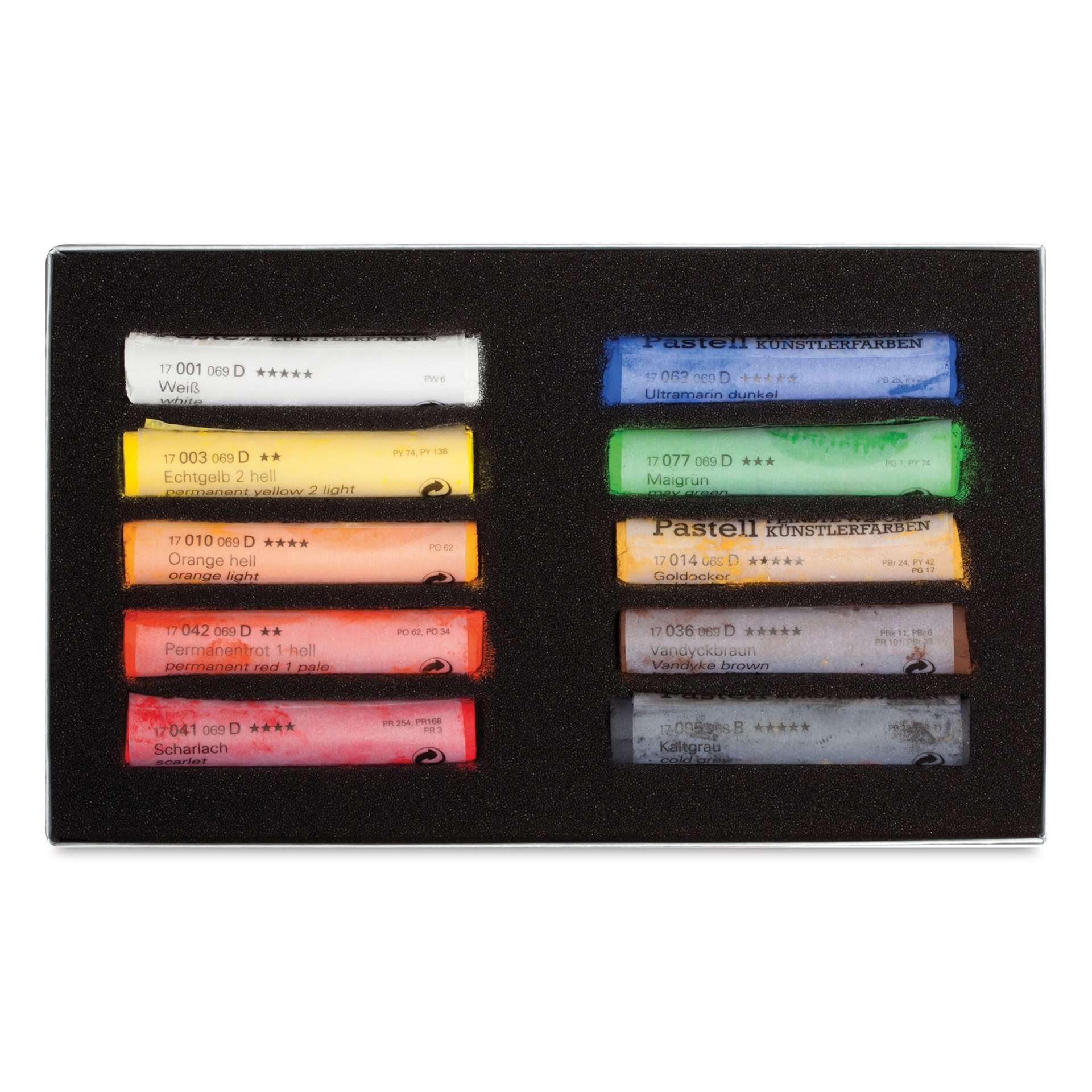 Schmincke Soft Pastels - Set of 10, Assorted Colors, Full Stick, contents