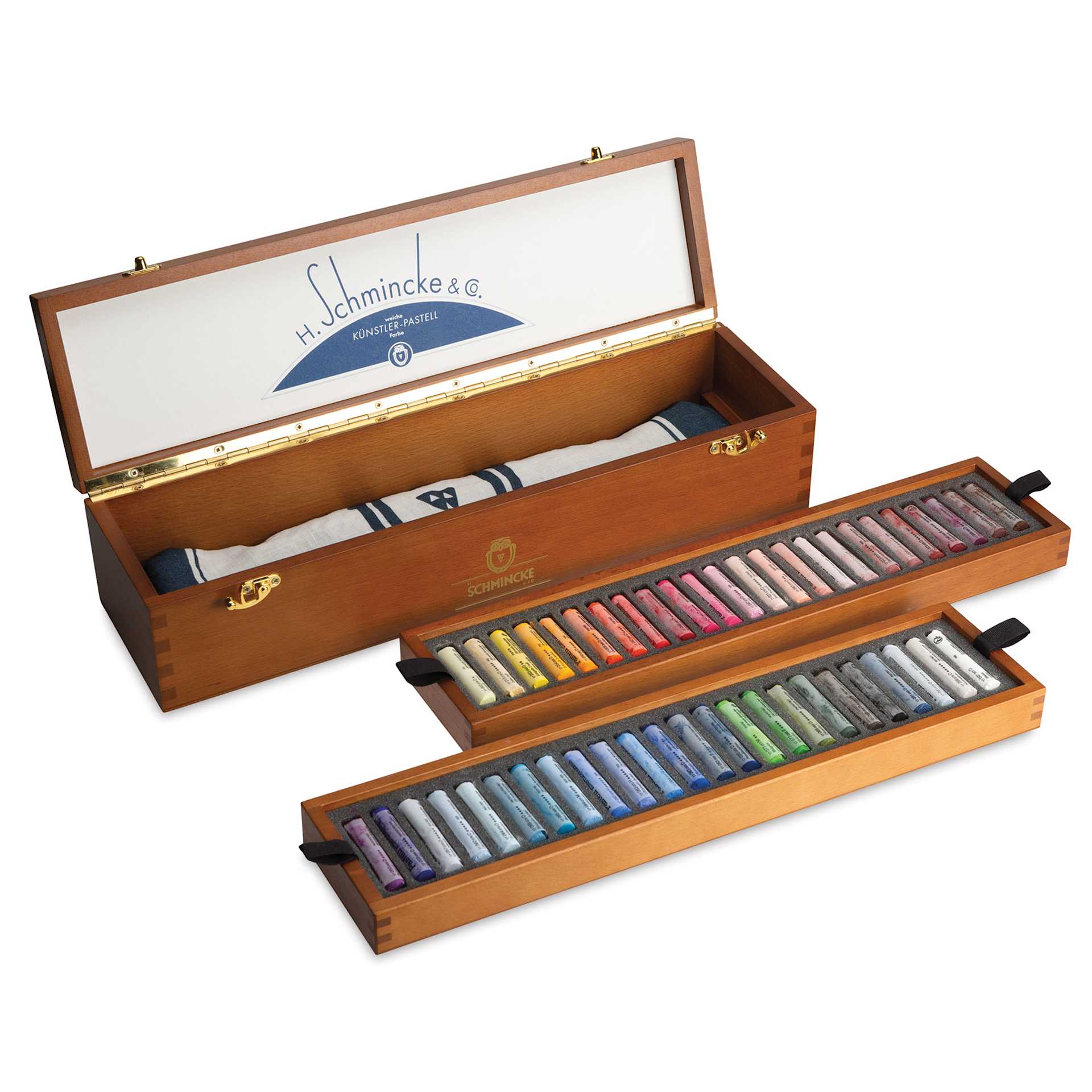 Schmincke Soft Pastels - Set of 48, Assorted Colors, 1930's Retro Edition, Wood Box, Full Stick, opened, showing contents