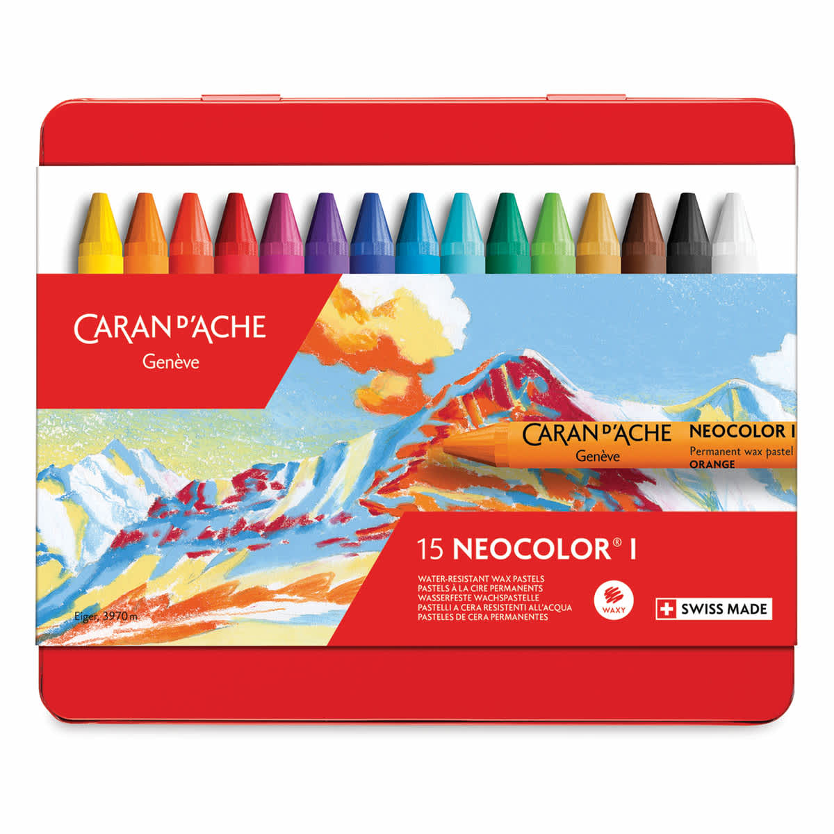 Caran d'Ache Neocolor I Wax Pastels - Front of package of Set of 15 Pastels