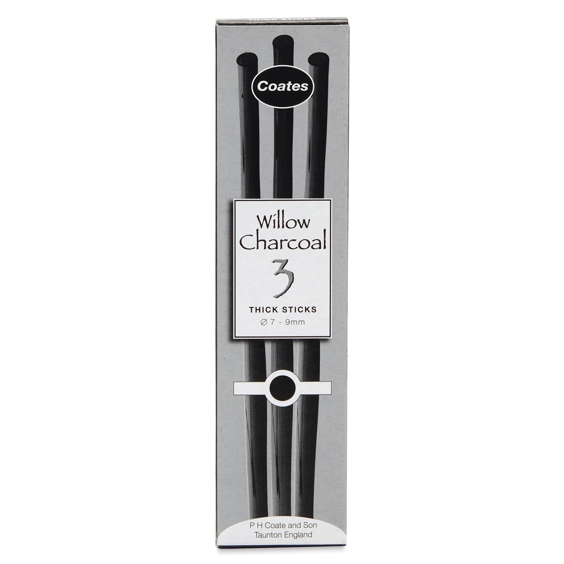 Coates Premium Artist's Willow Charcoal - Thick, Box of 3, in packaging