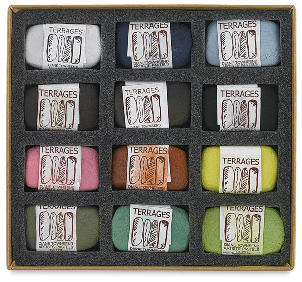 Townsend Terrages Pastel Set of 12 Landscape Colors (B) shown in cushioned open box