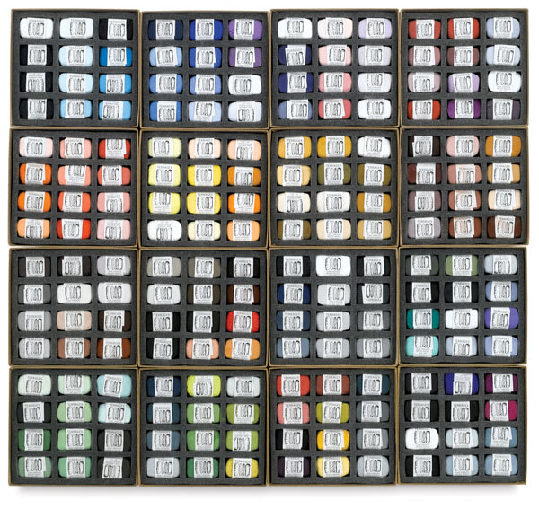 Full Set of 190 Colors of Townsend Terrages Pastel Set shown in 16 cushioned open boxes