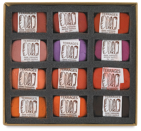 Townsend Terrages Pastel Set of 12 Red Colors shown in cushioned open box
