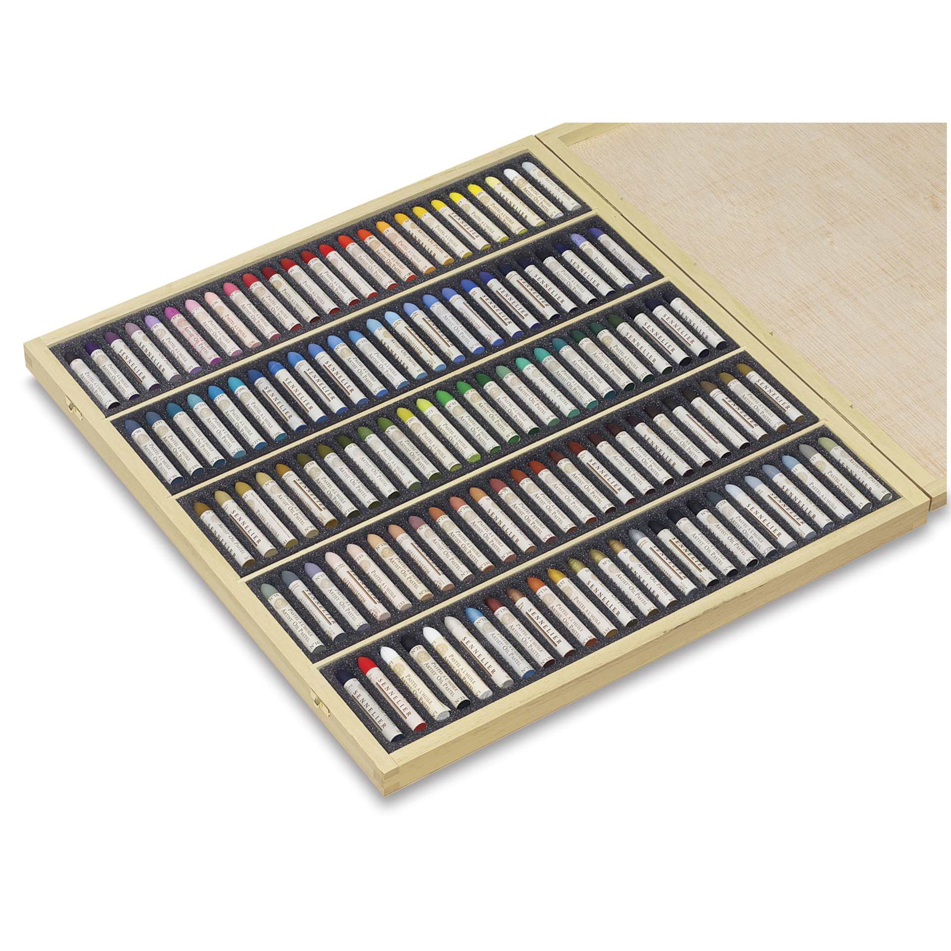 Sennelier Oil Pastel Set - Assorted Colors, Wood Box, Set of 125, contents in packaging