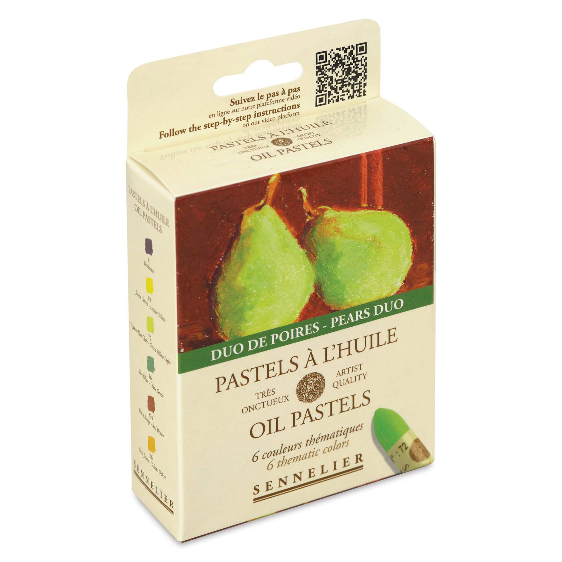 Sennelier Oil Pastels - Pears Duo, Set of 6, side of the packaging shown