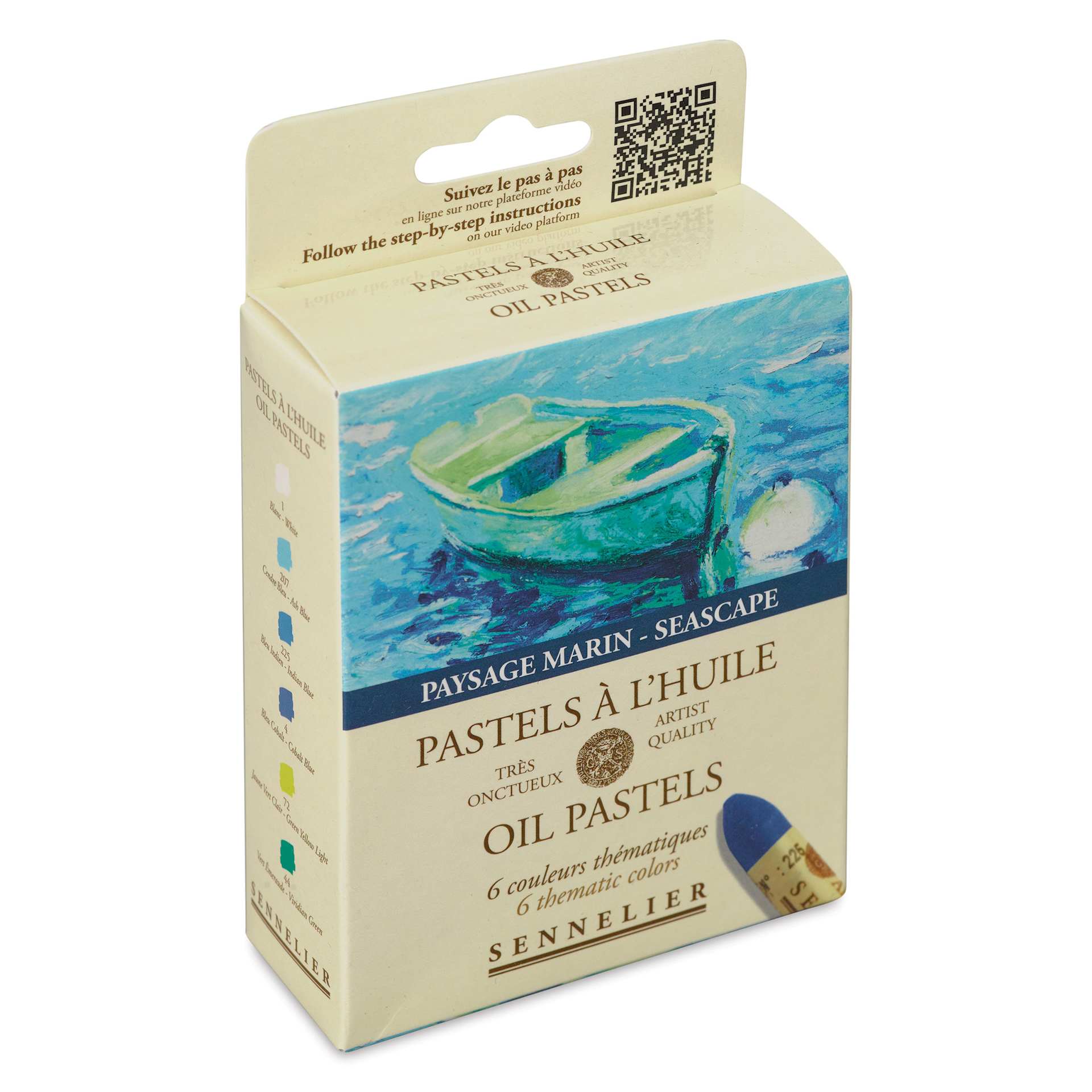 Sennelier Oil Pastels - Seascape, Set of 6, side of the packaging shown