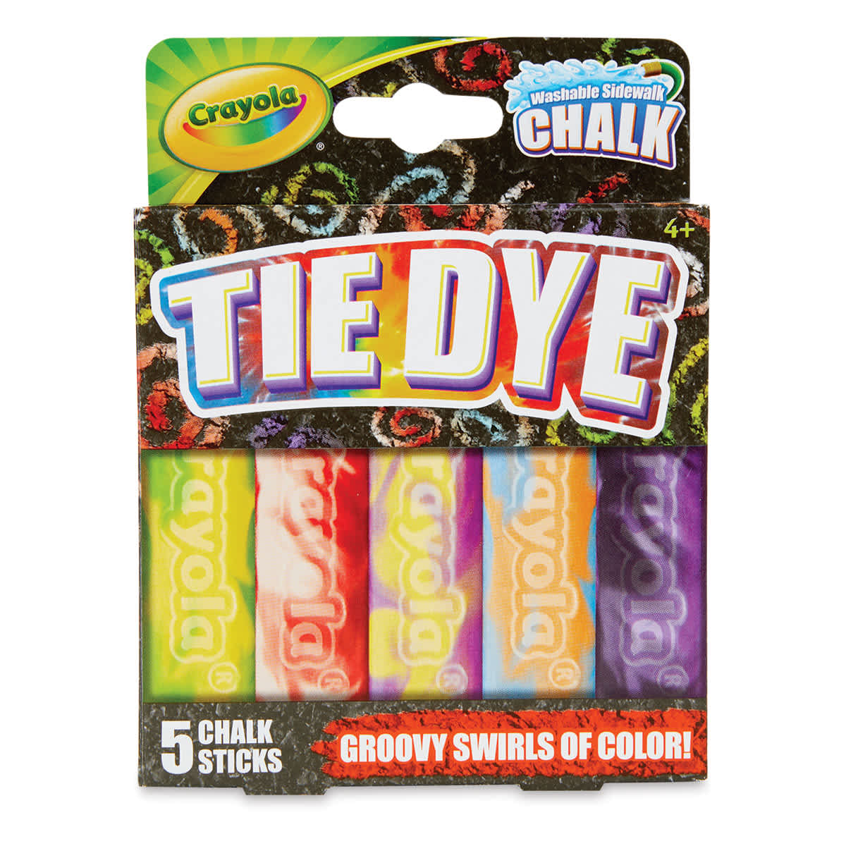 Crayola Washable Sidewalk Chalk - Tie Dye, Set of 5, front of tthe packaging