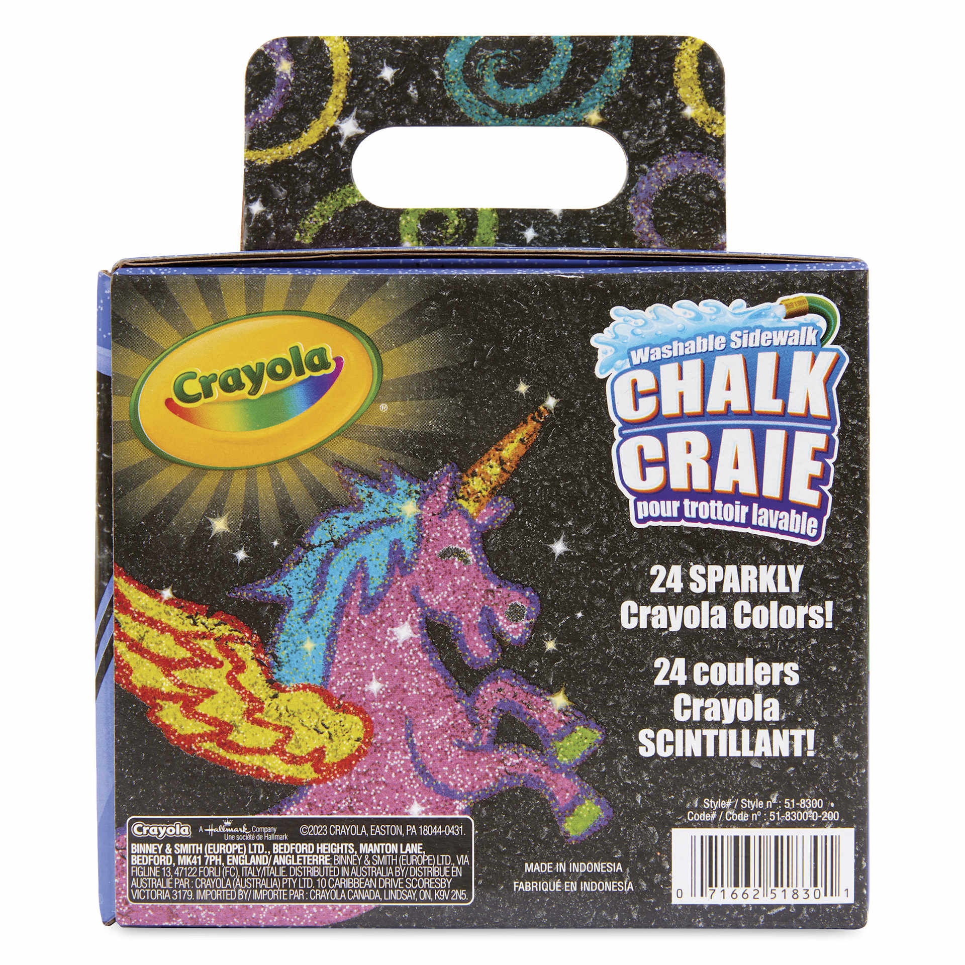 Crayola Washable Sidewalk Chalk - Glitter Colors, Set of 24, back of the box