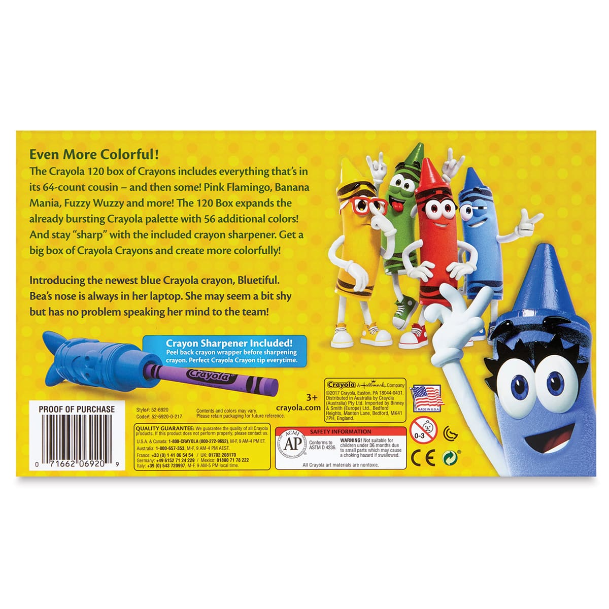 Crayola Crayons - Set of 120, back of the packaging Crayola Crayons - Set of 120, back of the packaging