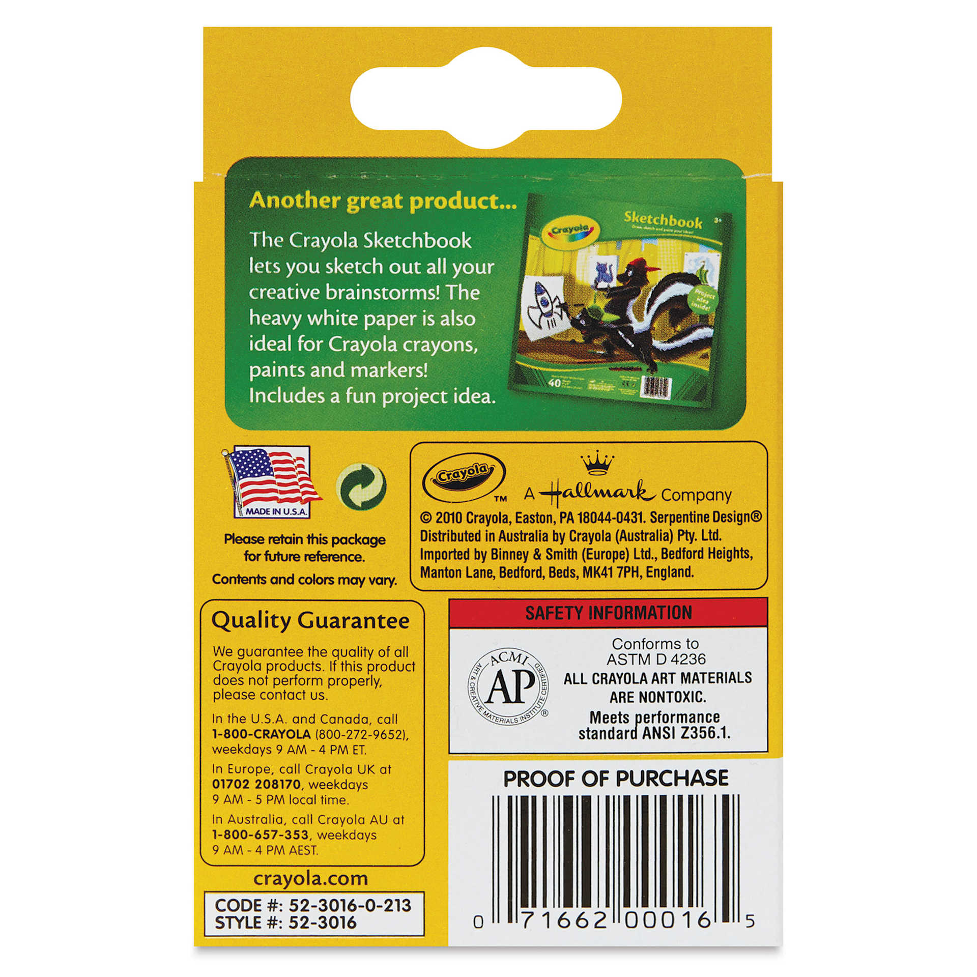 Crayola Crayons - Set of 16, back of the packaging