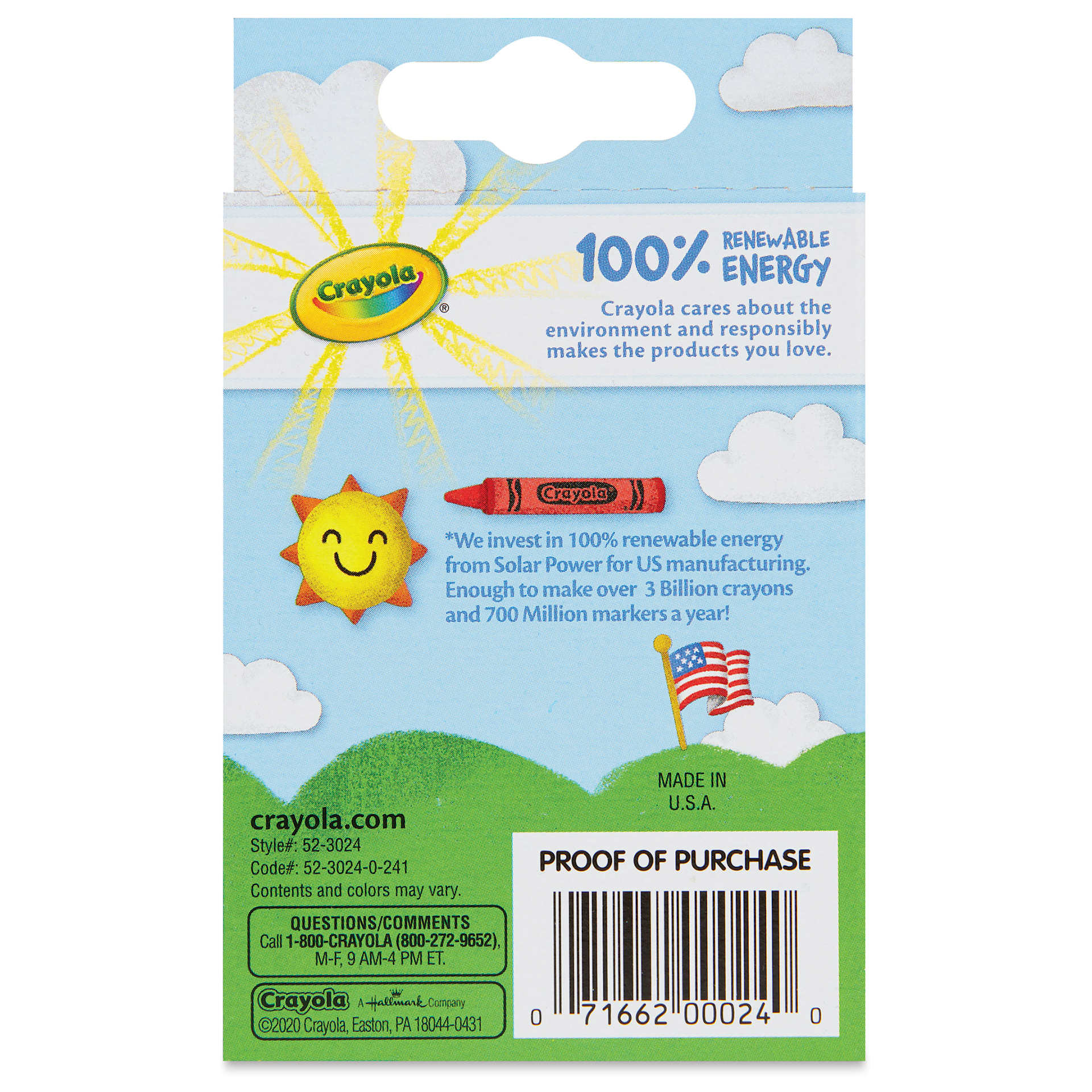 Crayola Crayons - Set of 24, back of the packaging