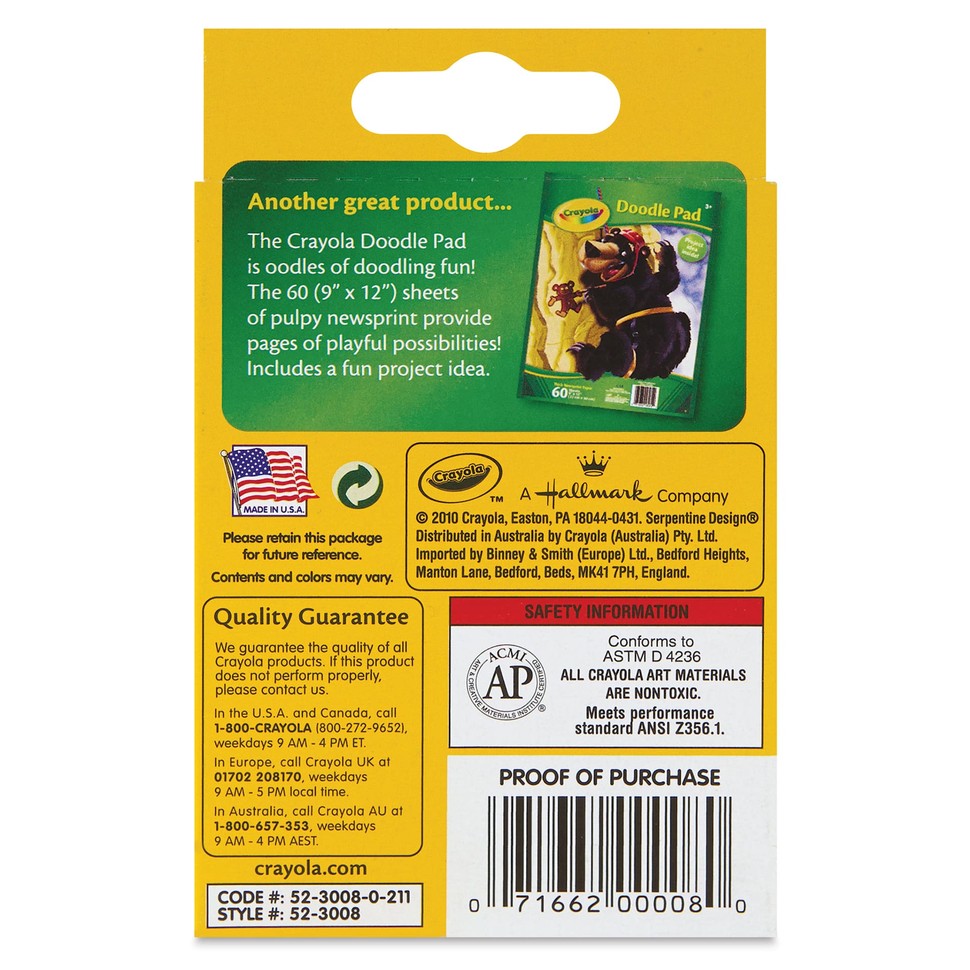 Crayola Crayons - Set of 8, back of the packaging Crayola Crayons - Set of 8, back of the packaging