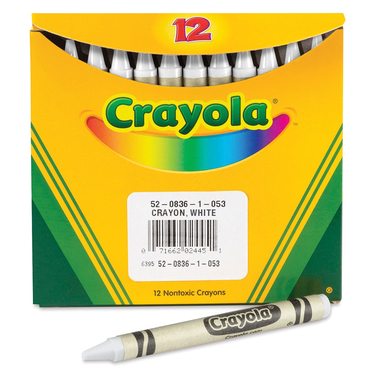 Crayola Crayons - White, Box of 12, front of the packaging Crayola Crayons - White, Box of 12, front of the packaging