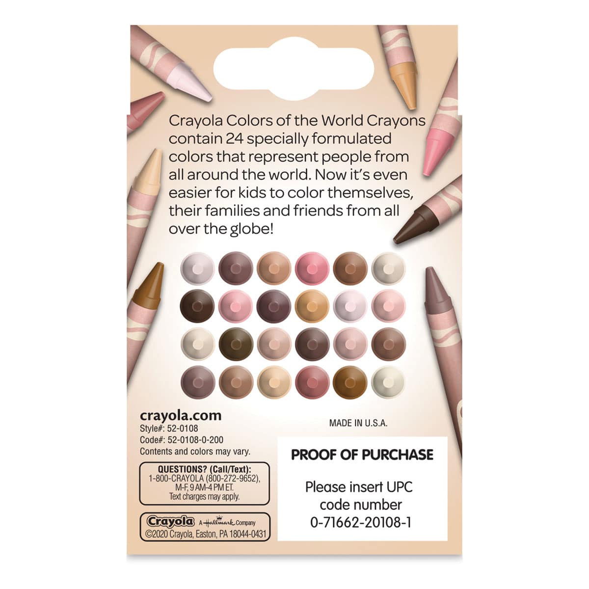 Crayola Crayons - Colors of the World, Set of 24, back of the packaging