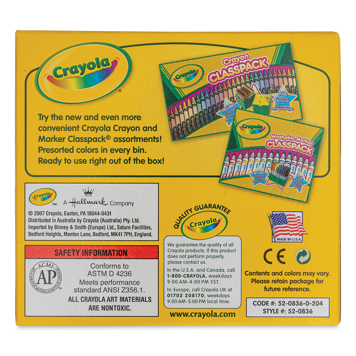 Crayola Crayons - Orange, Box of 12, back of the packaging