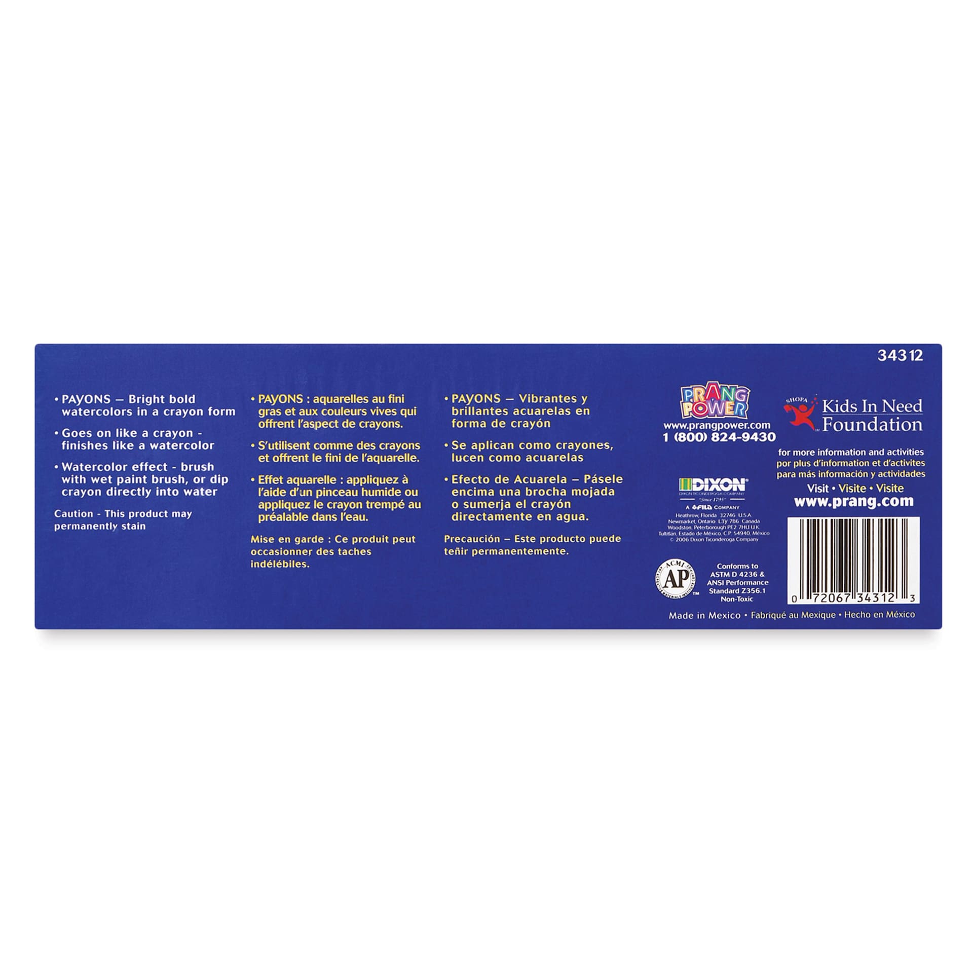 Prang Payons Watercolor Crayons - Set of 12, back of packaging