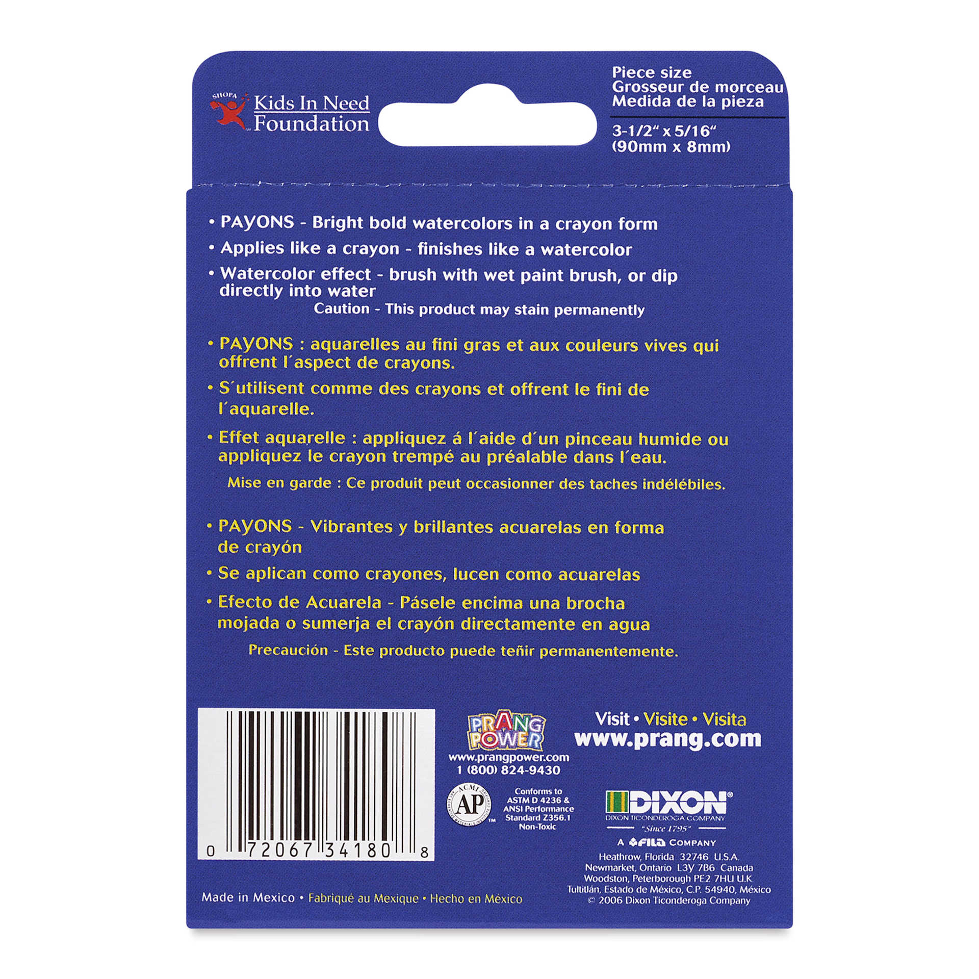Prang Payons Watercolor Crayons - Set of 8, back of the packaging