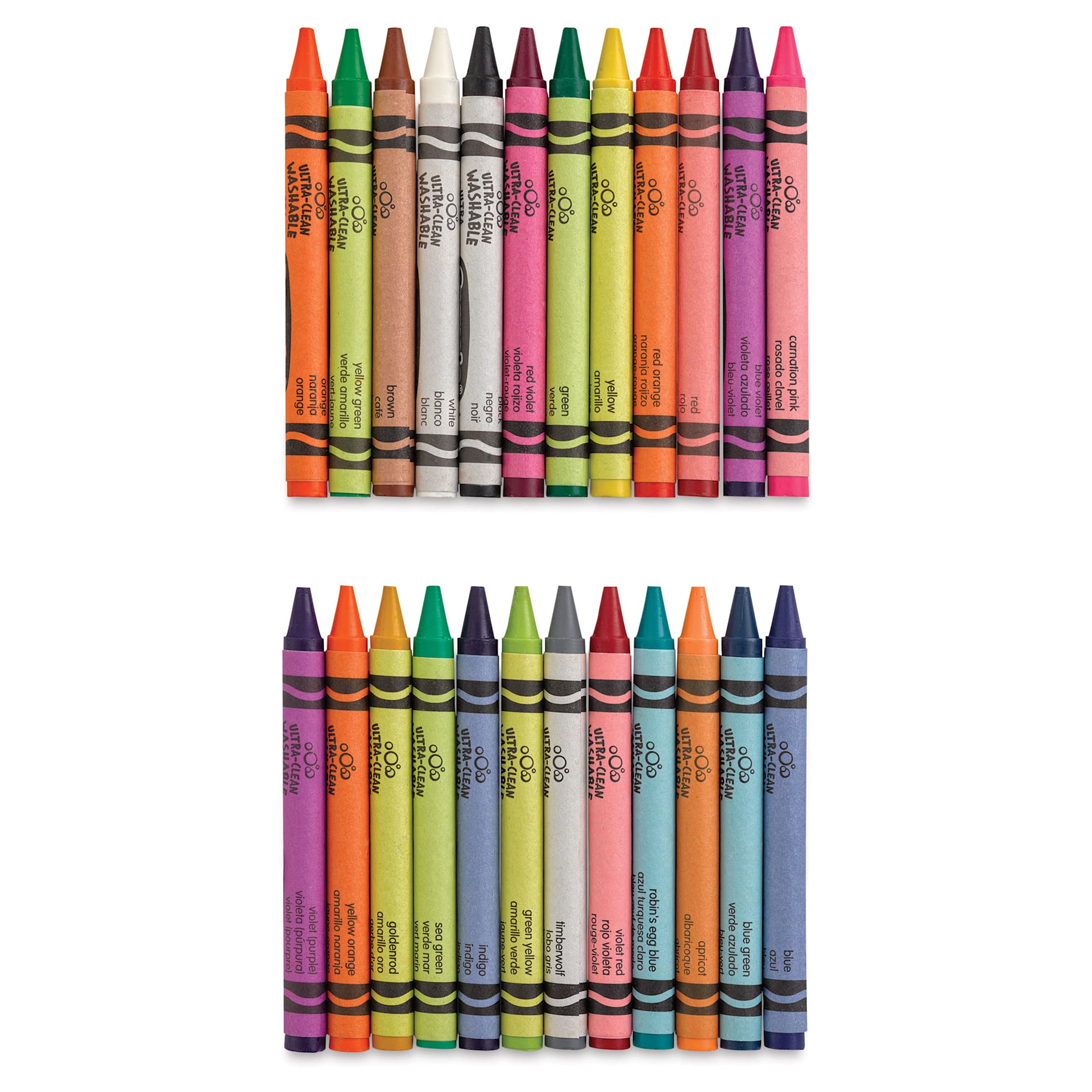 Crayola Ultra-Clean Washable Crayons - Regular, Set of 24, contents laid out