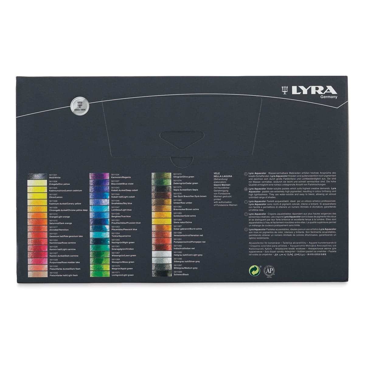 Lyra Aquacolor Crayon Set - Assorted Colors, Water-Soluble, Set of 48 back of package