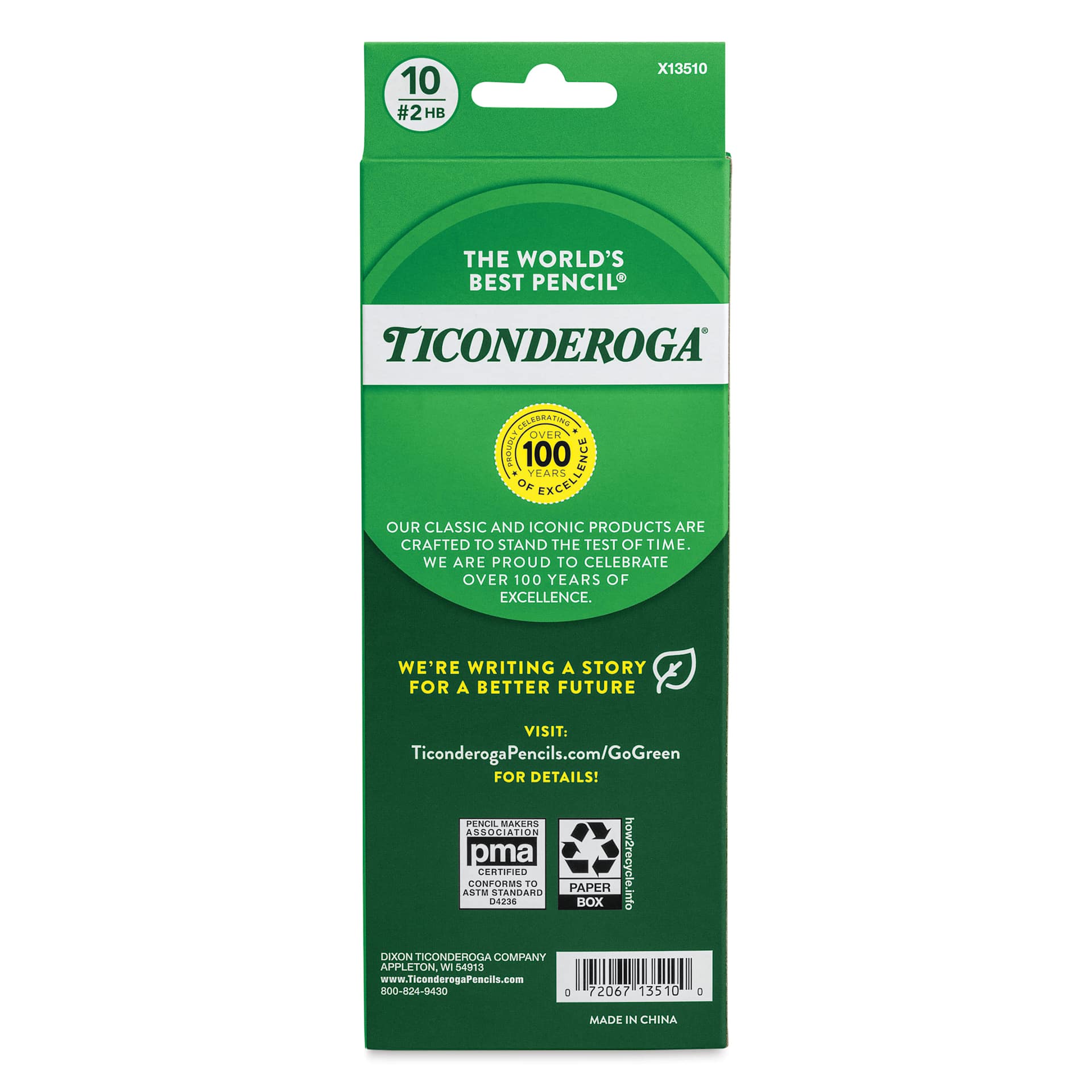 Dixon Ticonderoga Pencils - Box of 10, Metallic, Pre-Sharpened, back of packaging