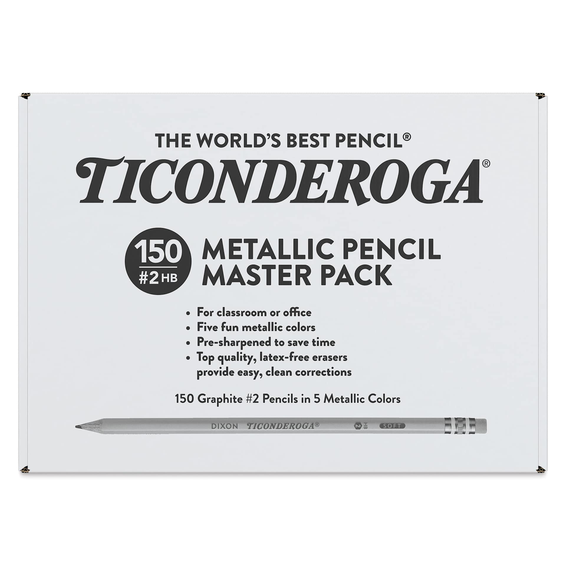 Dixon Ticonderoga Pencils - Box of 150, Metallic, Pre-Sharpened, front of packaging