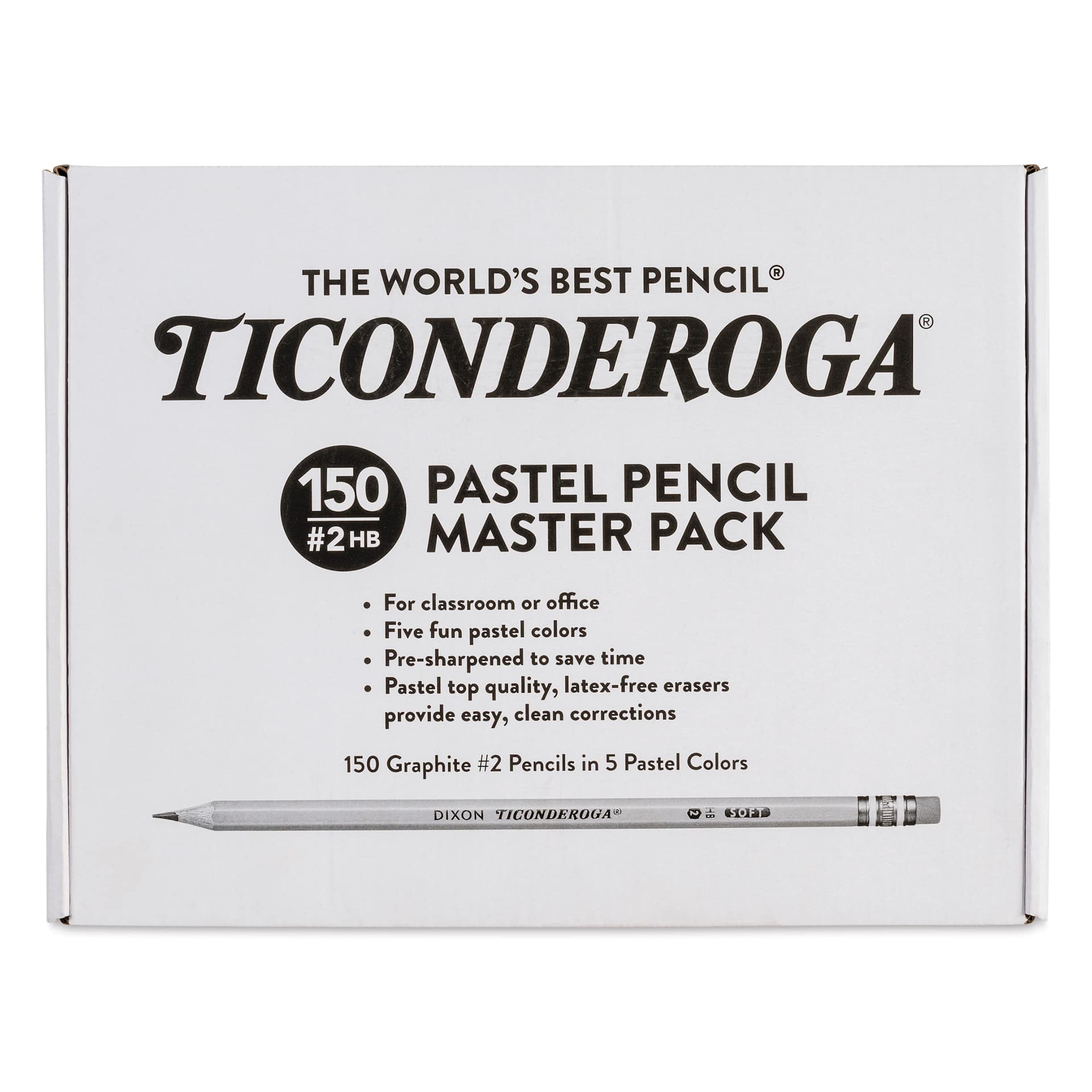 Dixon Ticonderoga Pencils - Box of 150, Pastel, Pre-Sharpened, front of packaging