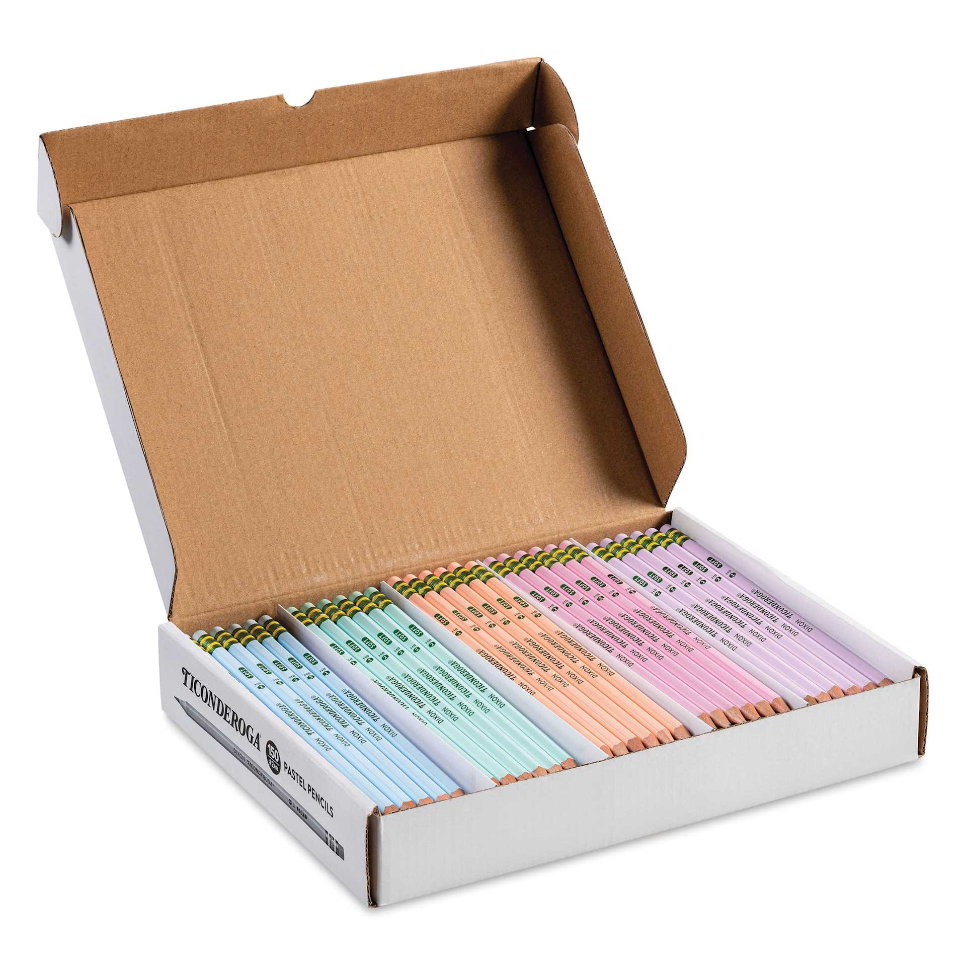 Dixon Ticonderoga Pencils - Box of 150, Pastel, Pre-Sharpened, open packaging showing contents