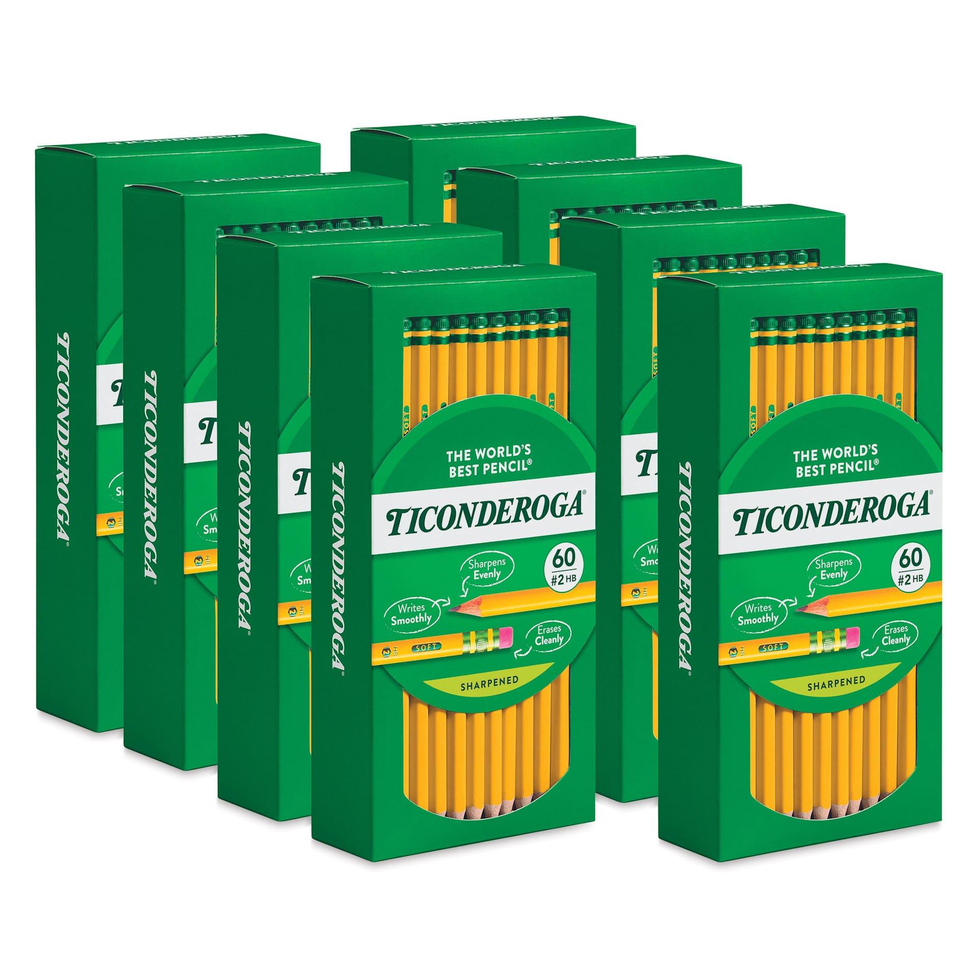 Dixon Ticonderoga Pencils - Pkg of 480, Yellow, Pre-Sharpened, 8 boxes of 60 pencils