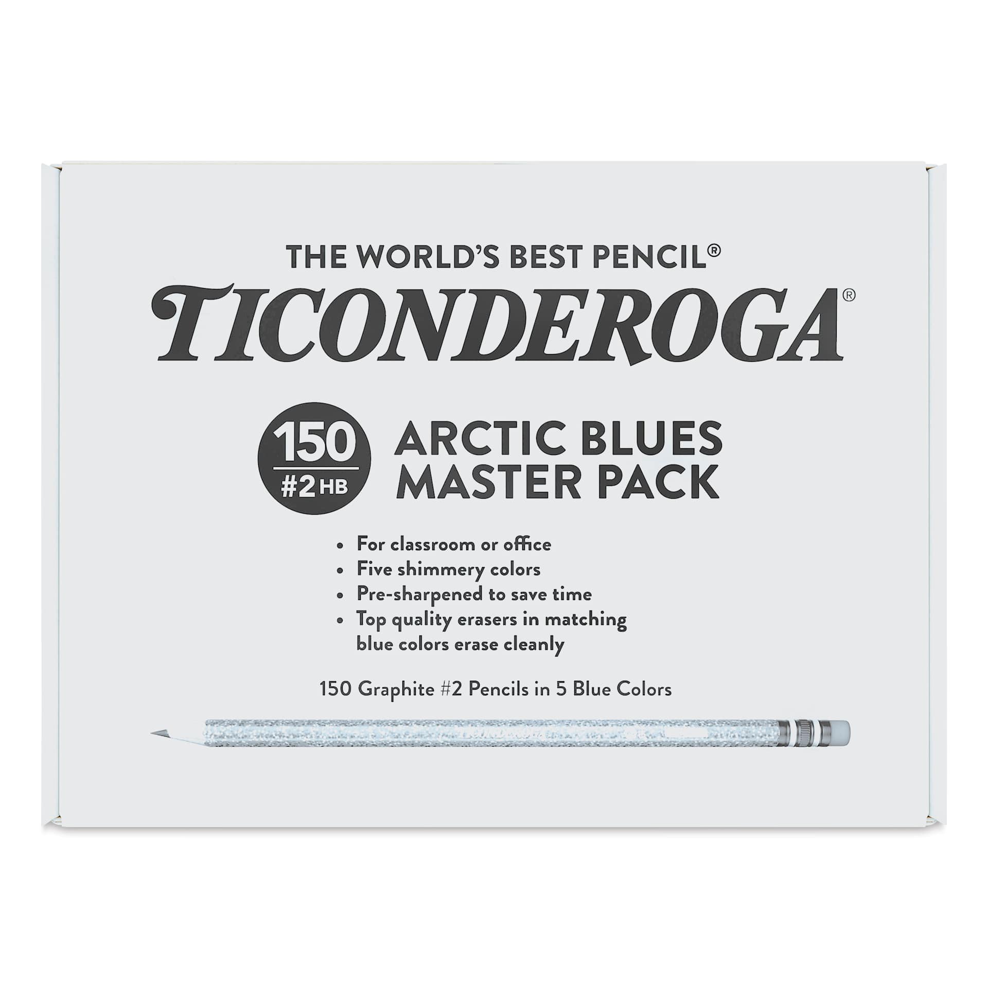 Dixon Ticonderoga Pencils - Box of 150, Arctic Blues, Pre-Sharpened, front of packaging