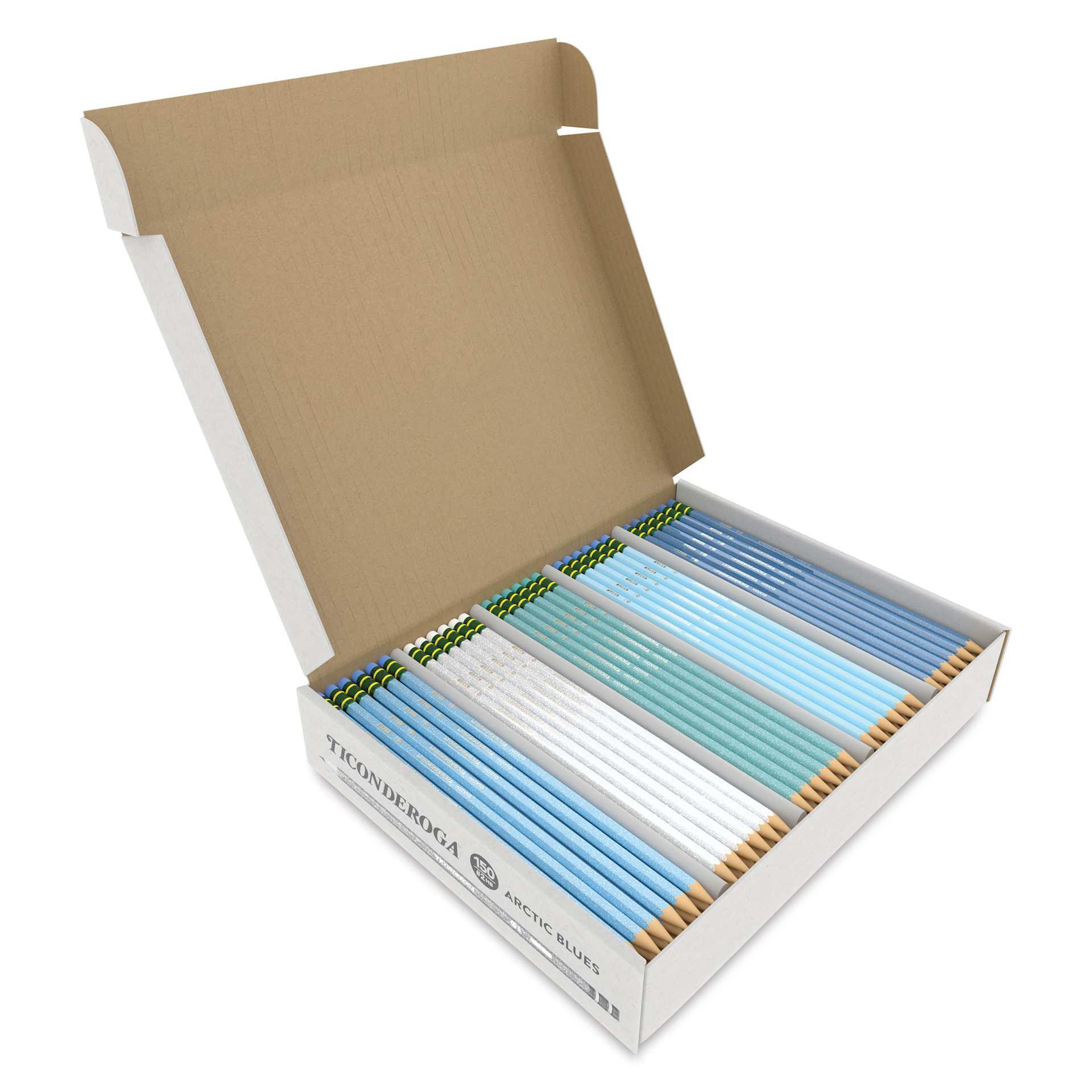 Dixon Ticonderoga Pencils - Box of 150, Arctic Blues, Pre-Sharpened, open packaging showing contents