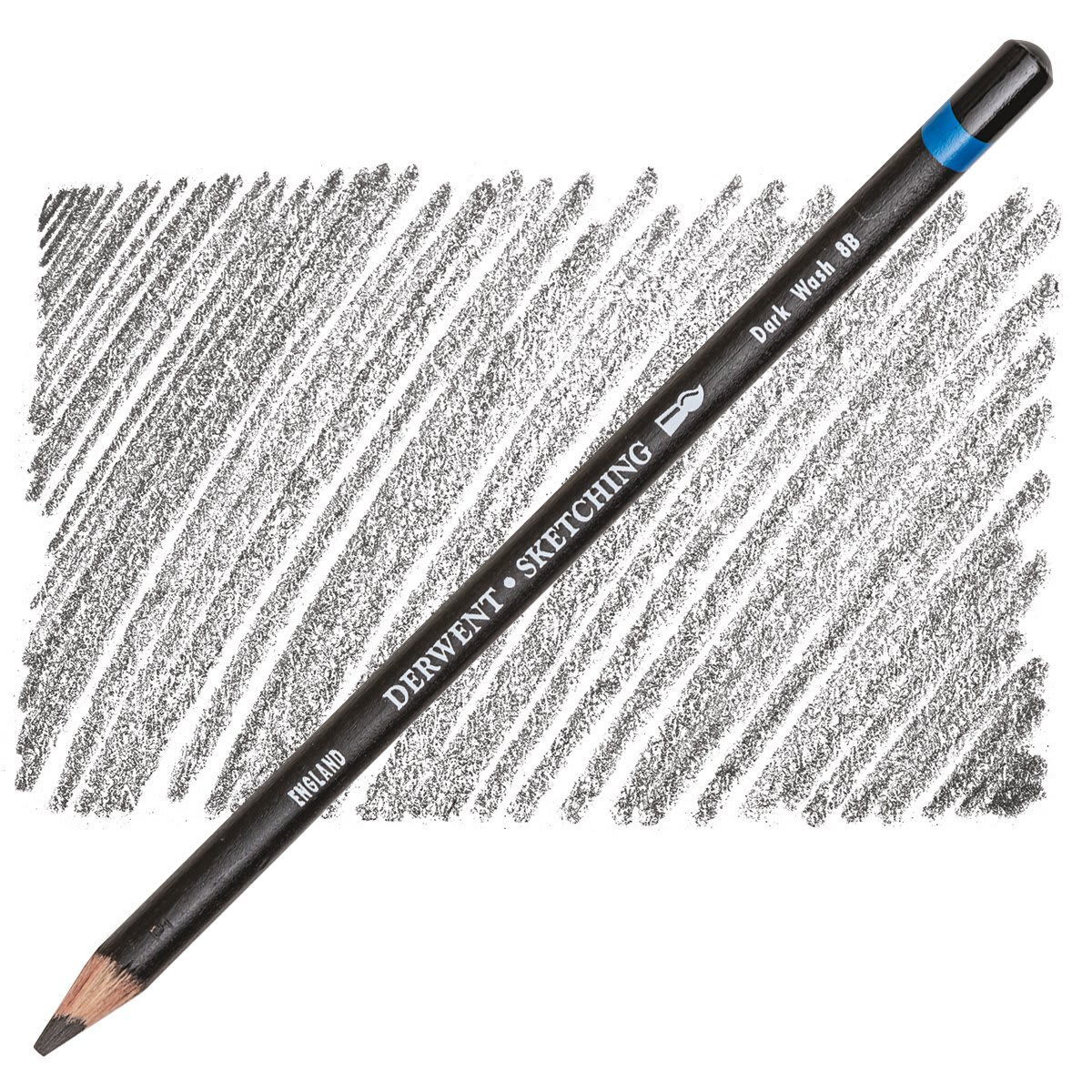 Derwent Water Soluble Sketching Pencil - 8B (Dark Wash) pencil and swatch